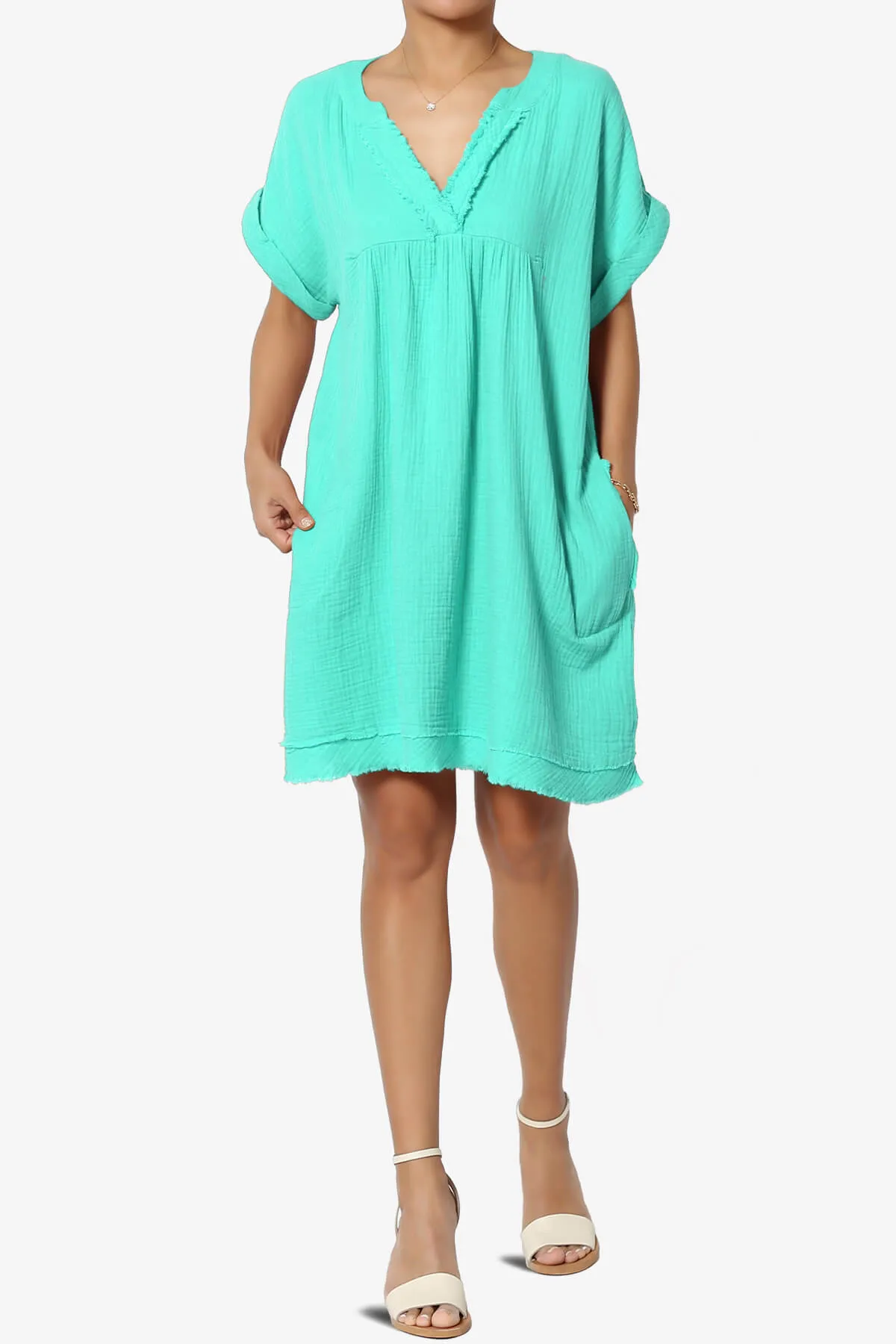 Milly Gauze V-Neck Babydoll Shift Mini Dress PLUS