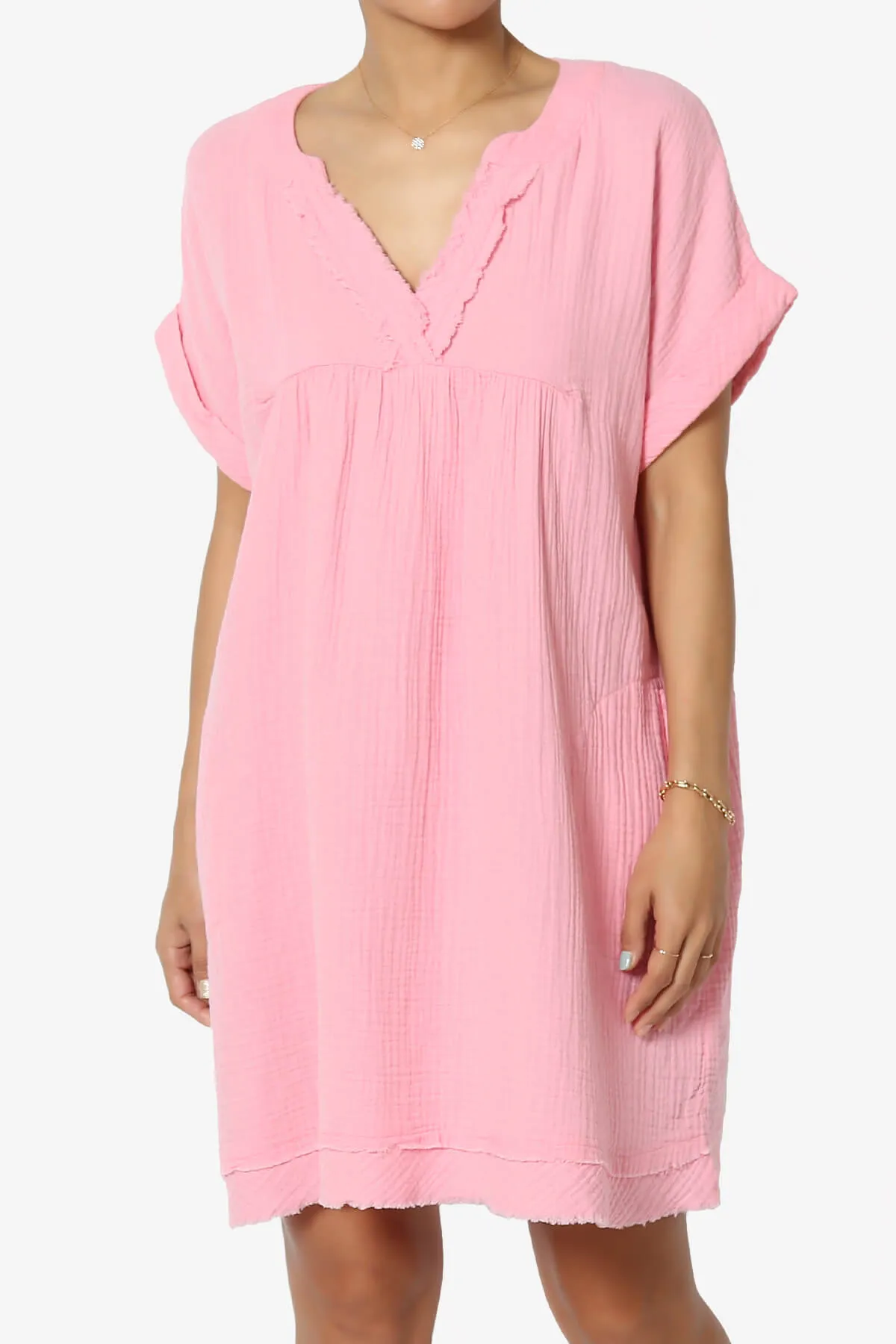 Milly Gauze V-Neck Babydoll Shift Mini Dress PLUS