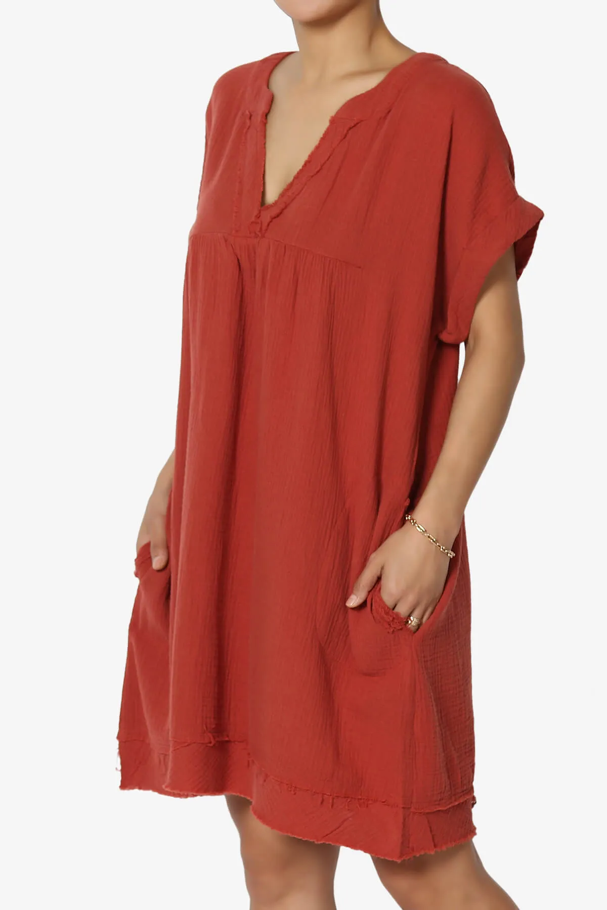 Milly Gauze V-Neck Babydoll Shift Mini Dress PLUS