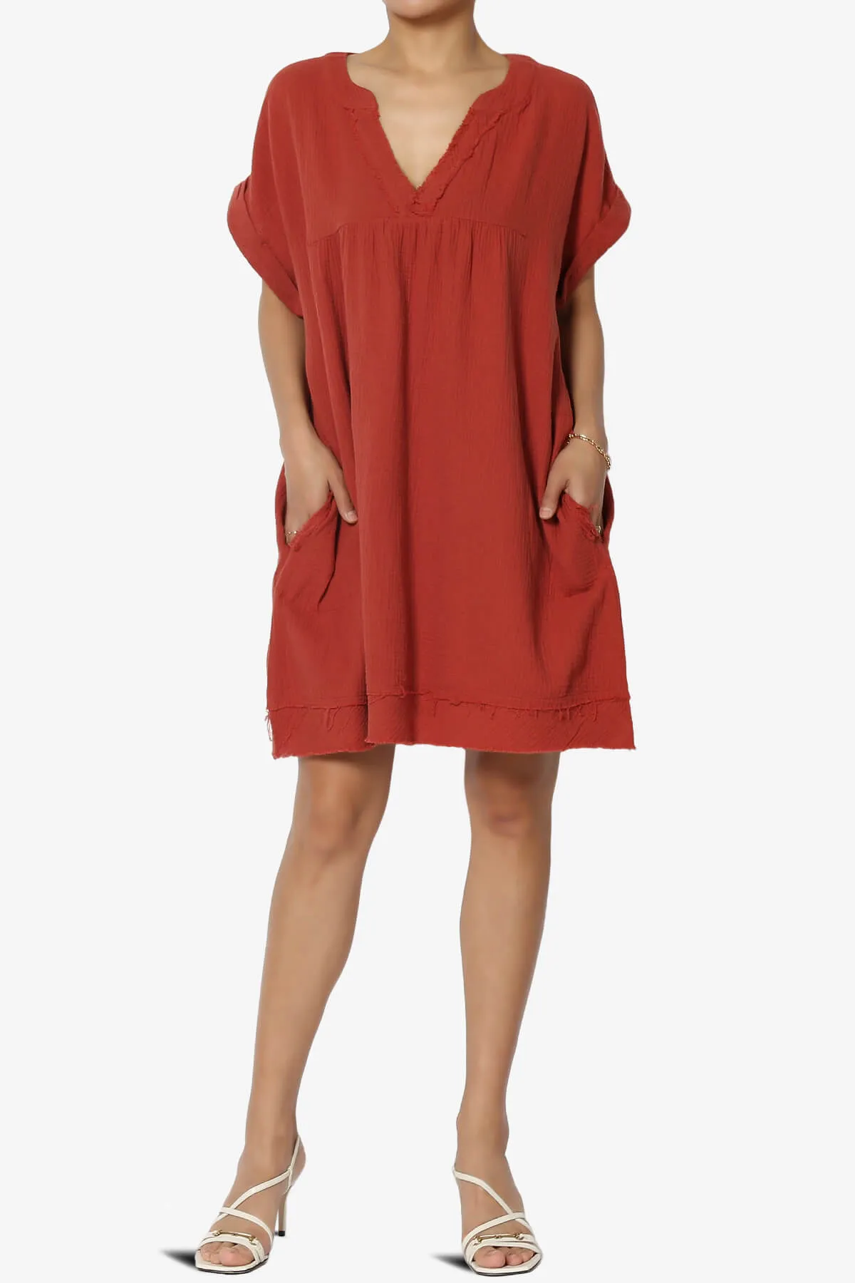 Milly Gauze V-Neck Babydoll Shift Mini Dress PLUS