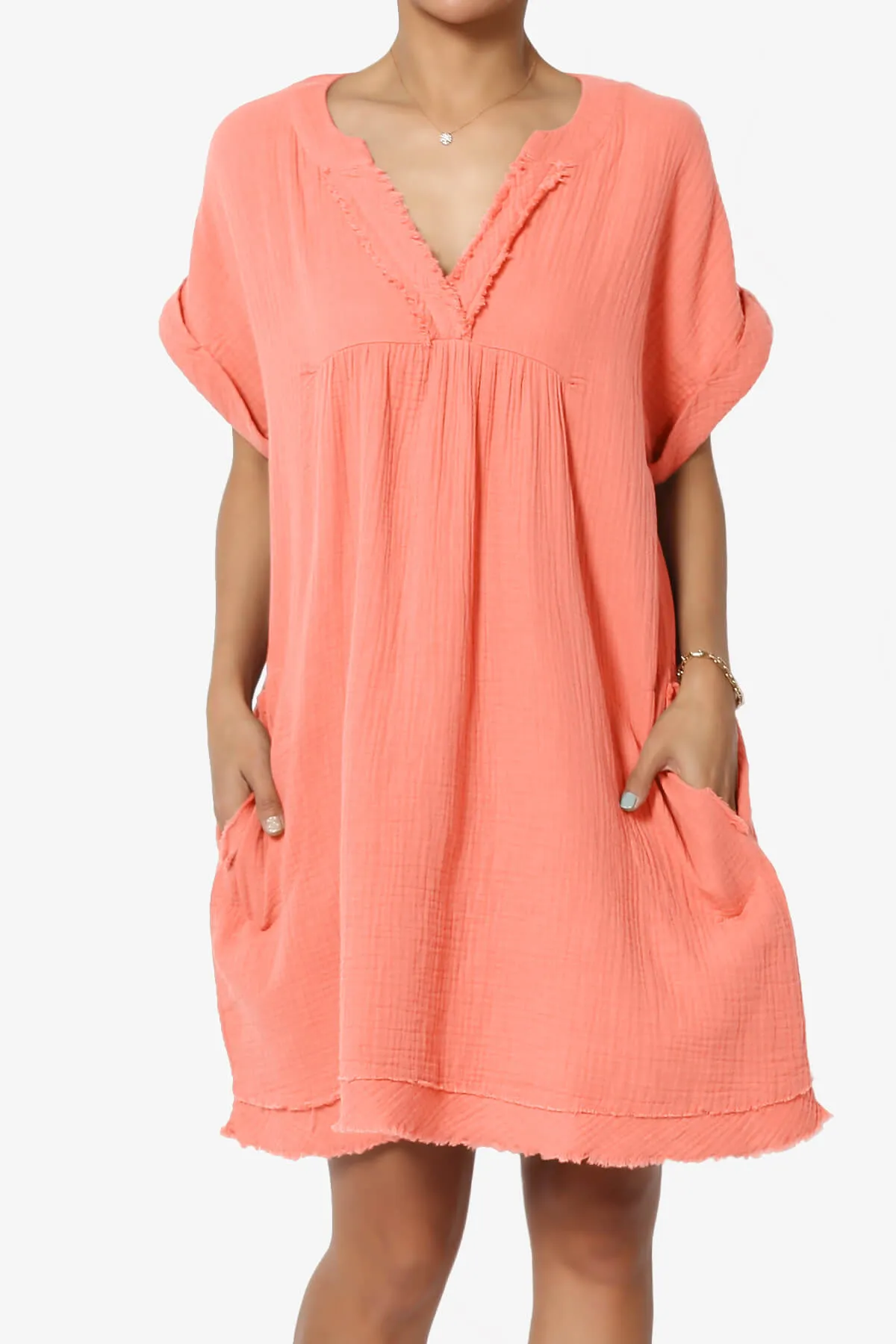 Milly Gauze V-Neck Babydoll Shift Mini Dress PLUS