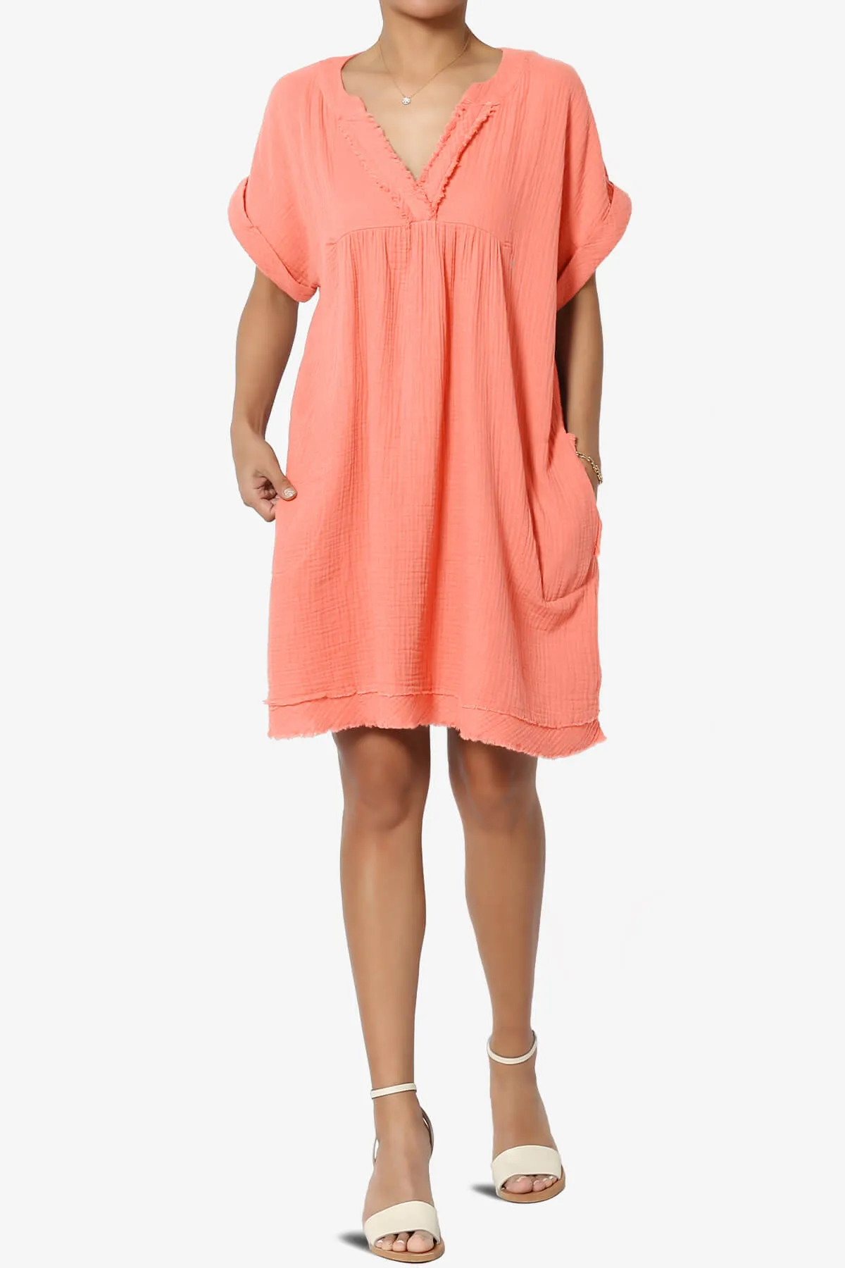 Milly Gauze V-Neck Babydoll Shift Mini Dress PLUS