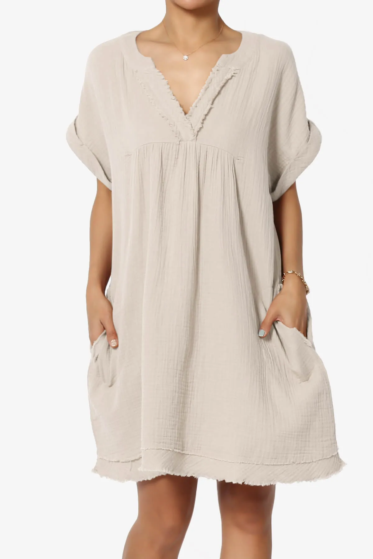 Milly Gauze V-Neck Babydoll Shift Mini Dress