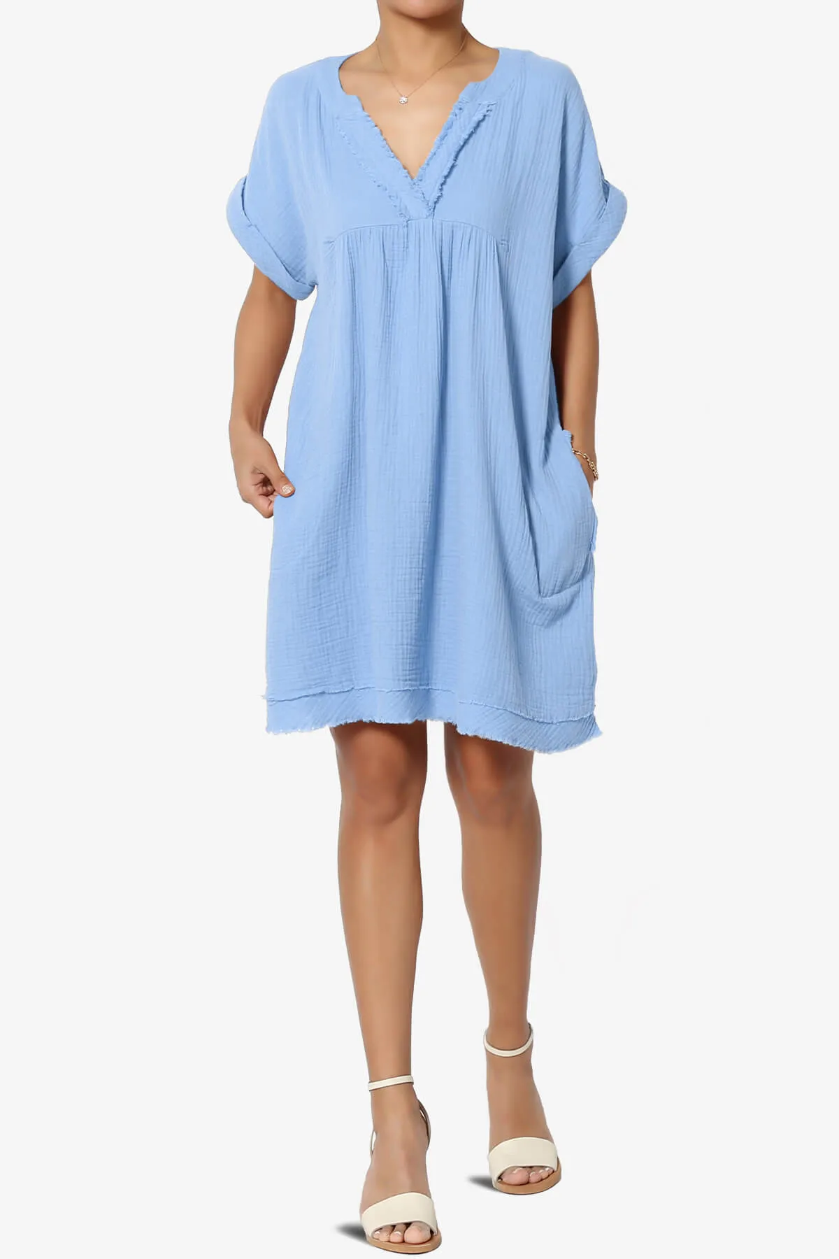 Milly Gauze V-Neck Babydoll Shift Mini Dress