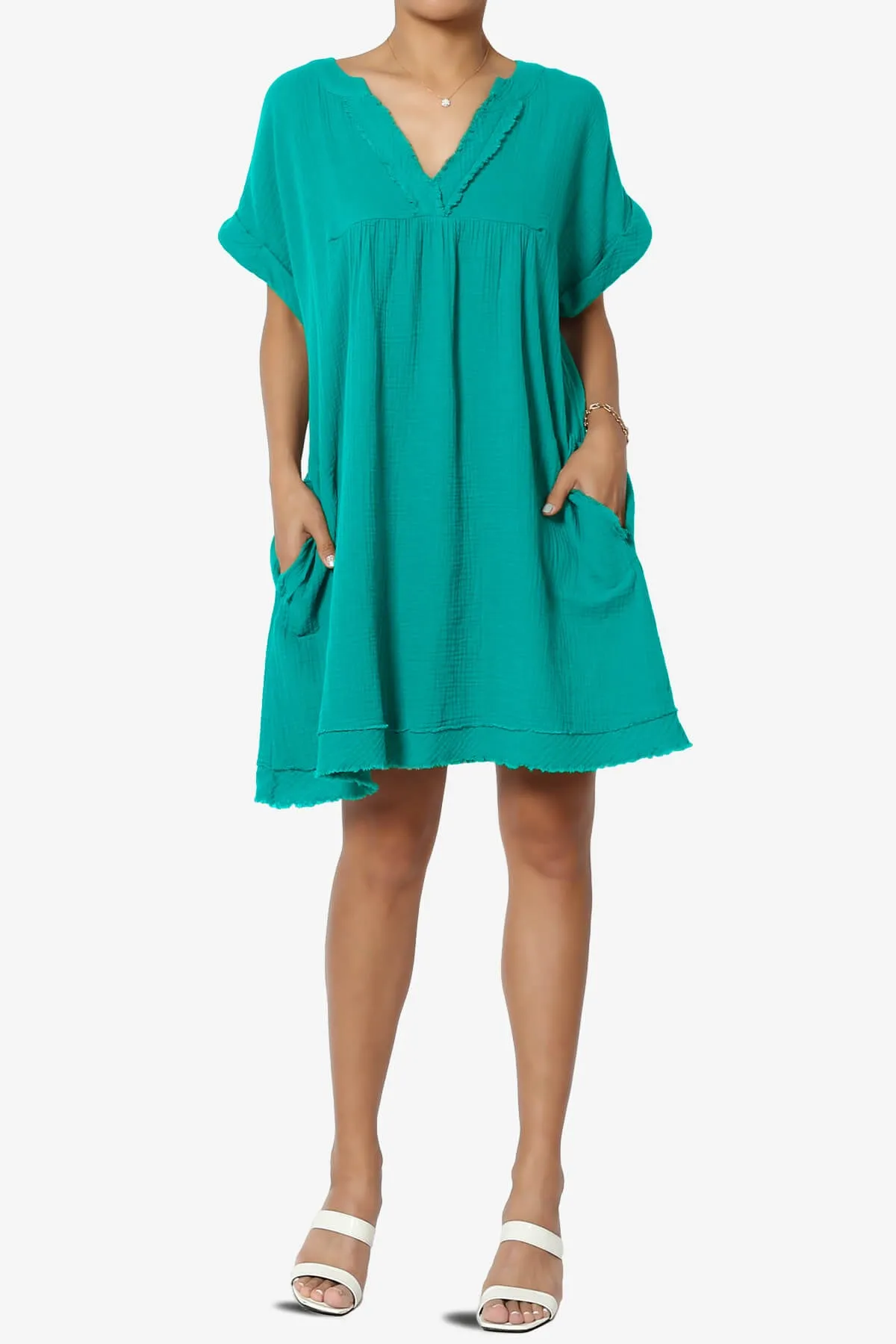 Milly Gauze V-Neck Babydoll Shift Mini Dress