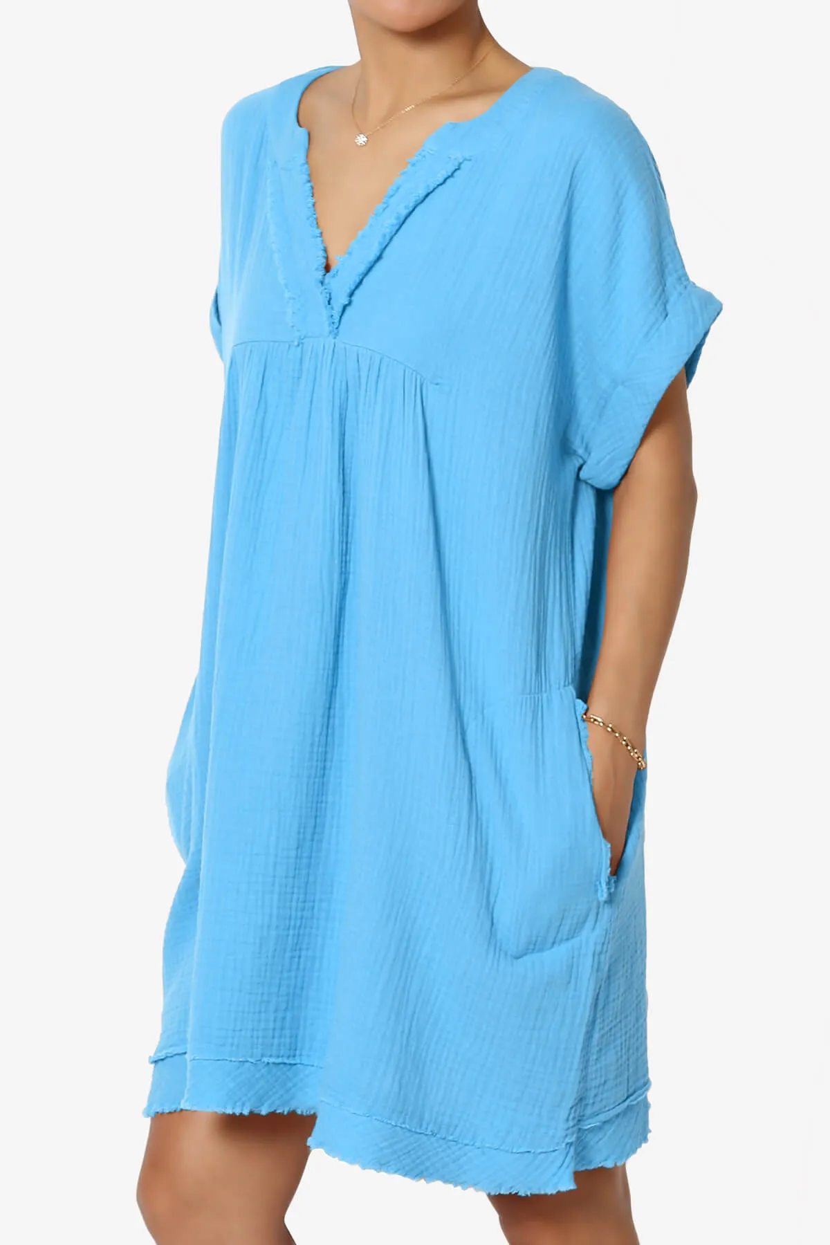 Milly Gauze V-Neck Babydoll Shift Mini Dress