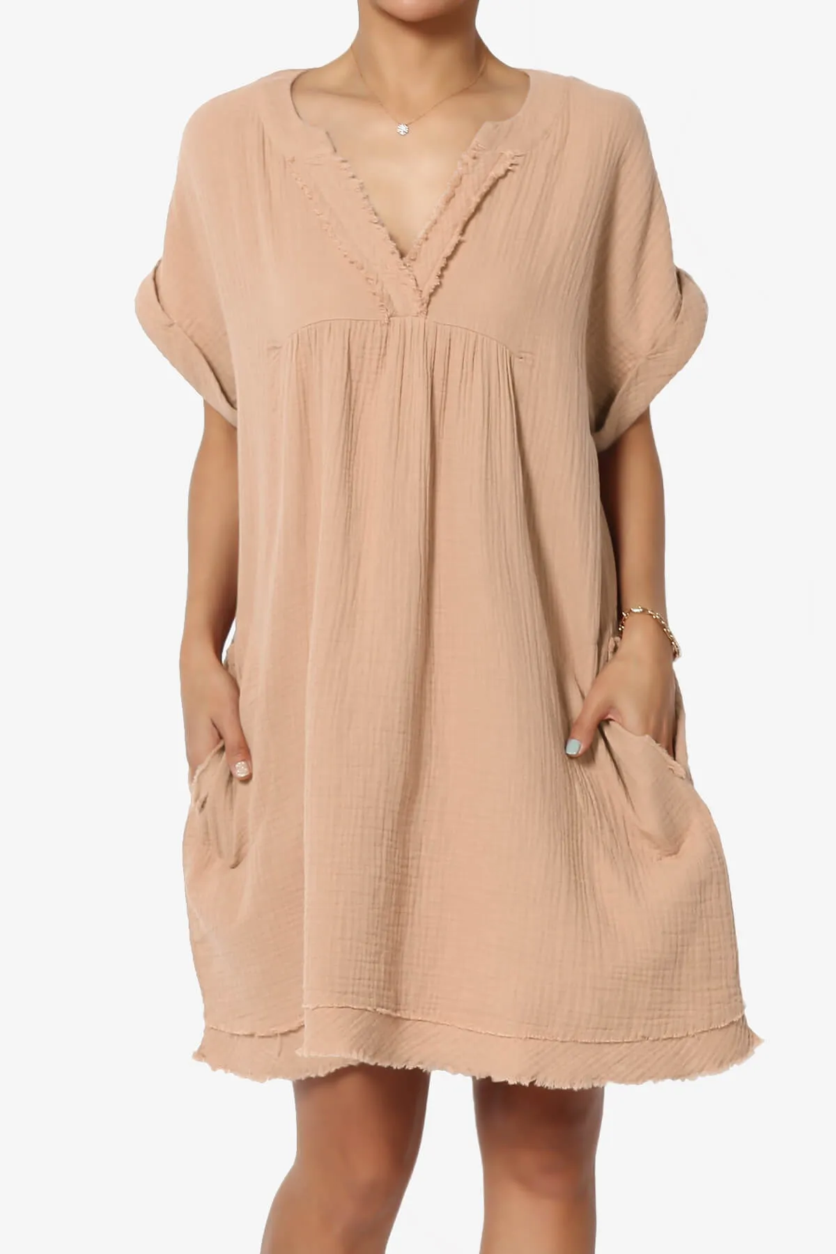 Milly Gauze V-Neck Babydoll Shift Mini Dress