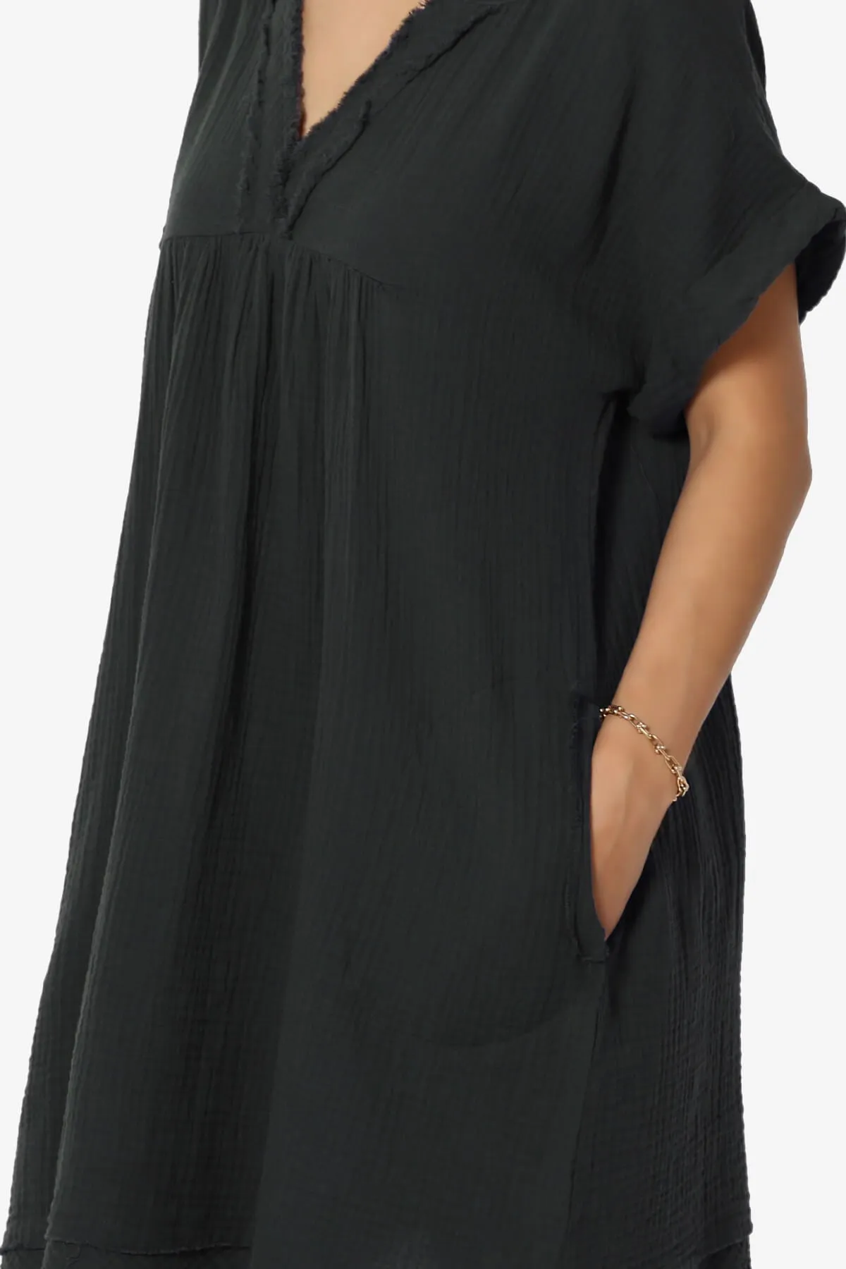 Milly Gauze V-Neck Babydoll Shift Mini Dress