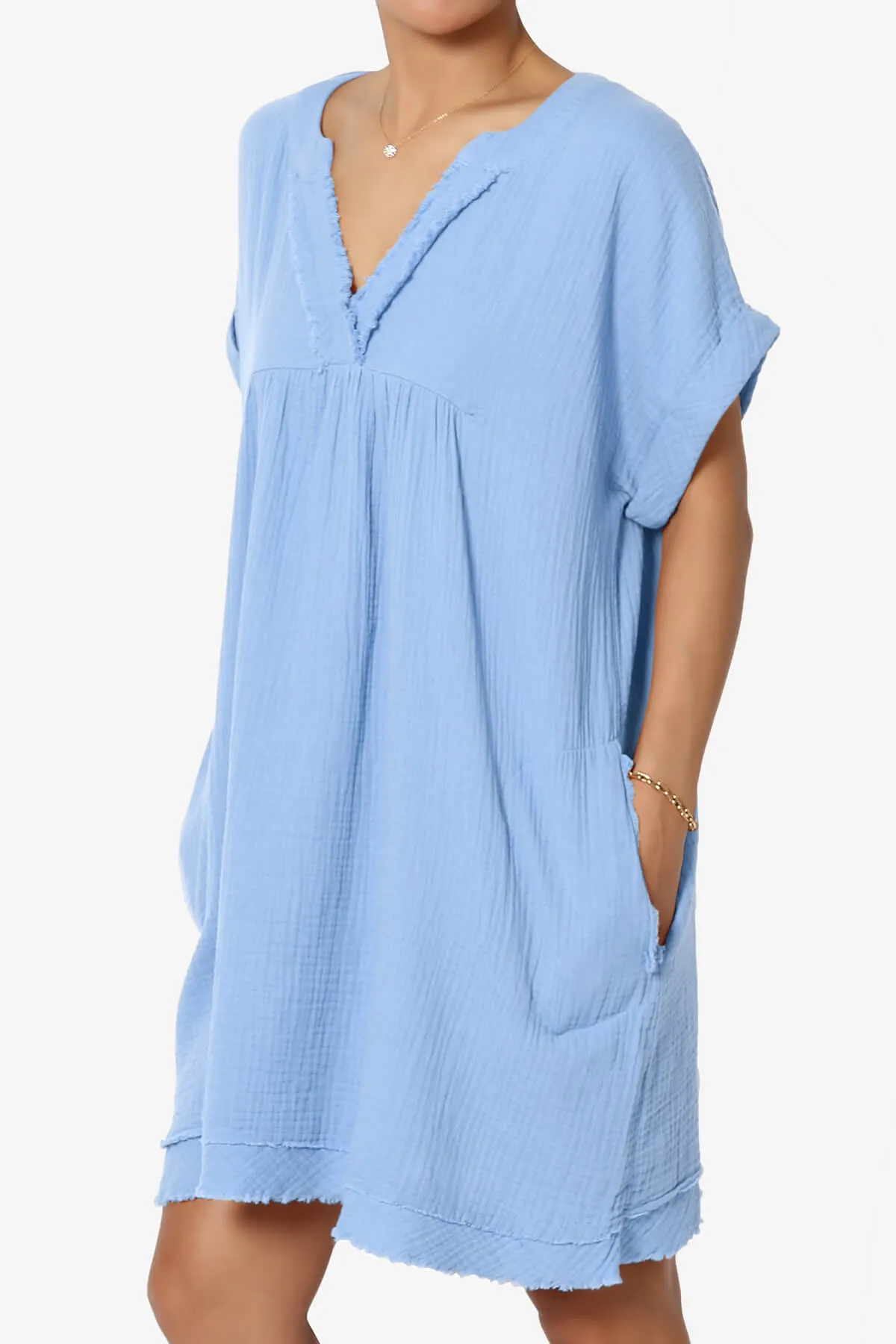 Milly Gauze V-Neck Babydoll Shift Mini Dress