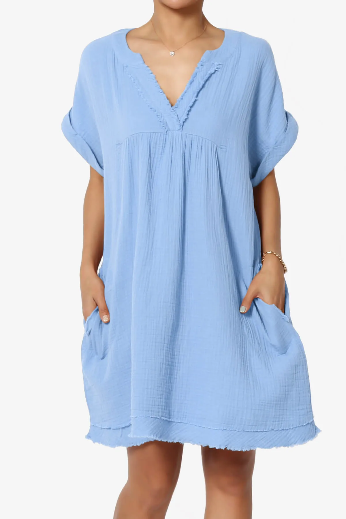 Milly Gauze V-Neck Babydoll Shift Mini Dress