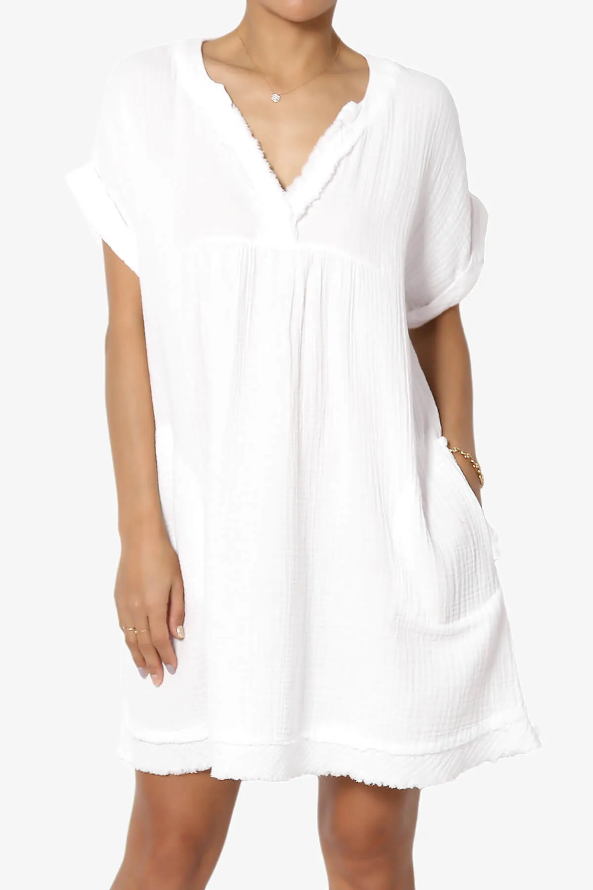 Milly Gauze V-Neck Babydoll Shift Mini Dress