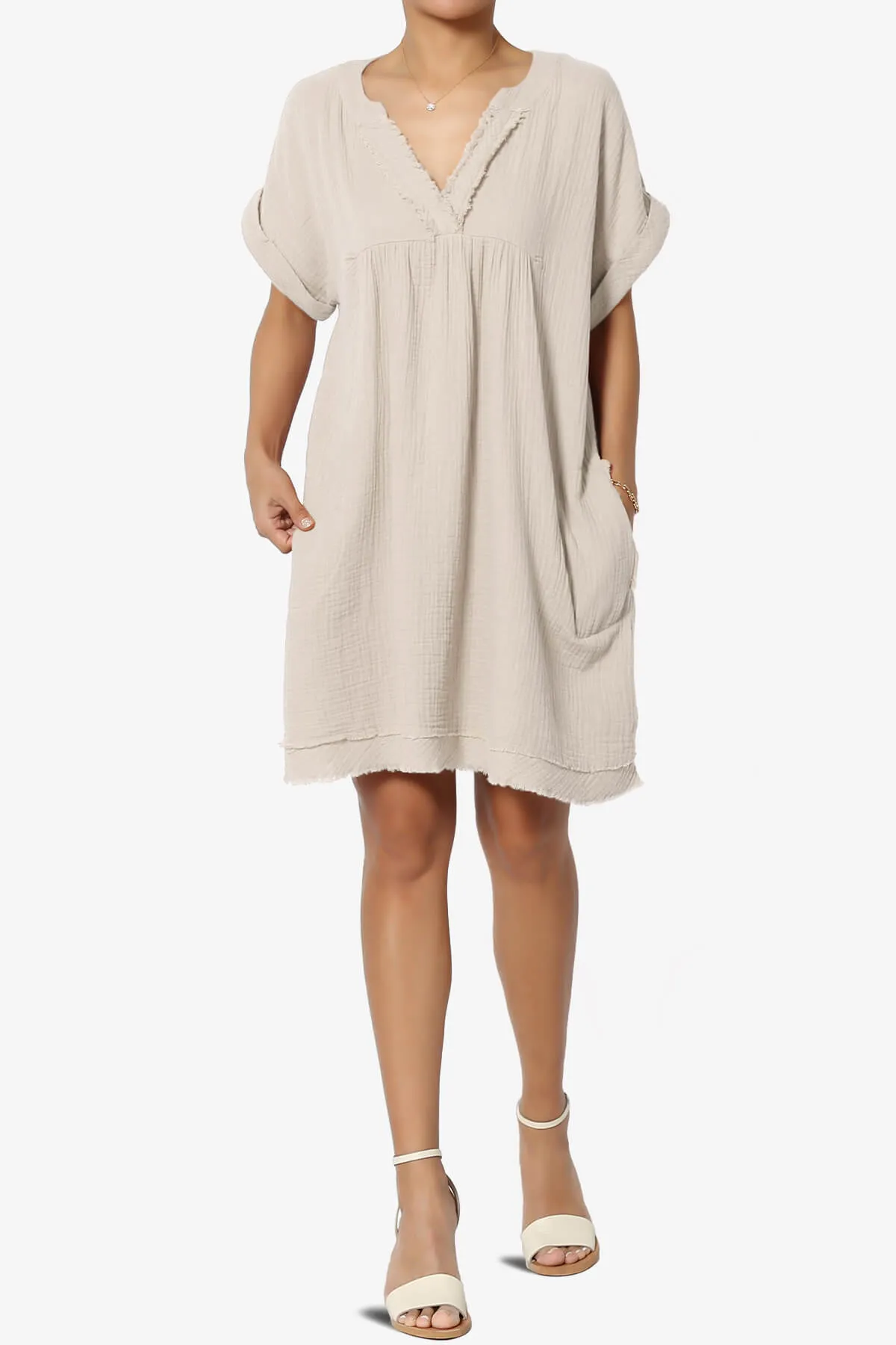 Milly Gauze V-Neck Babydoll Shift Mini Dress