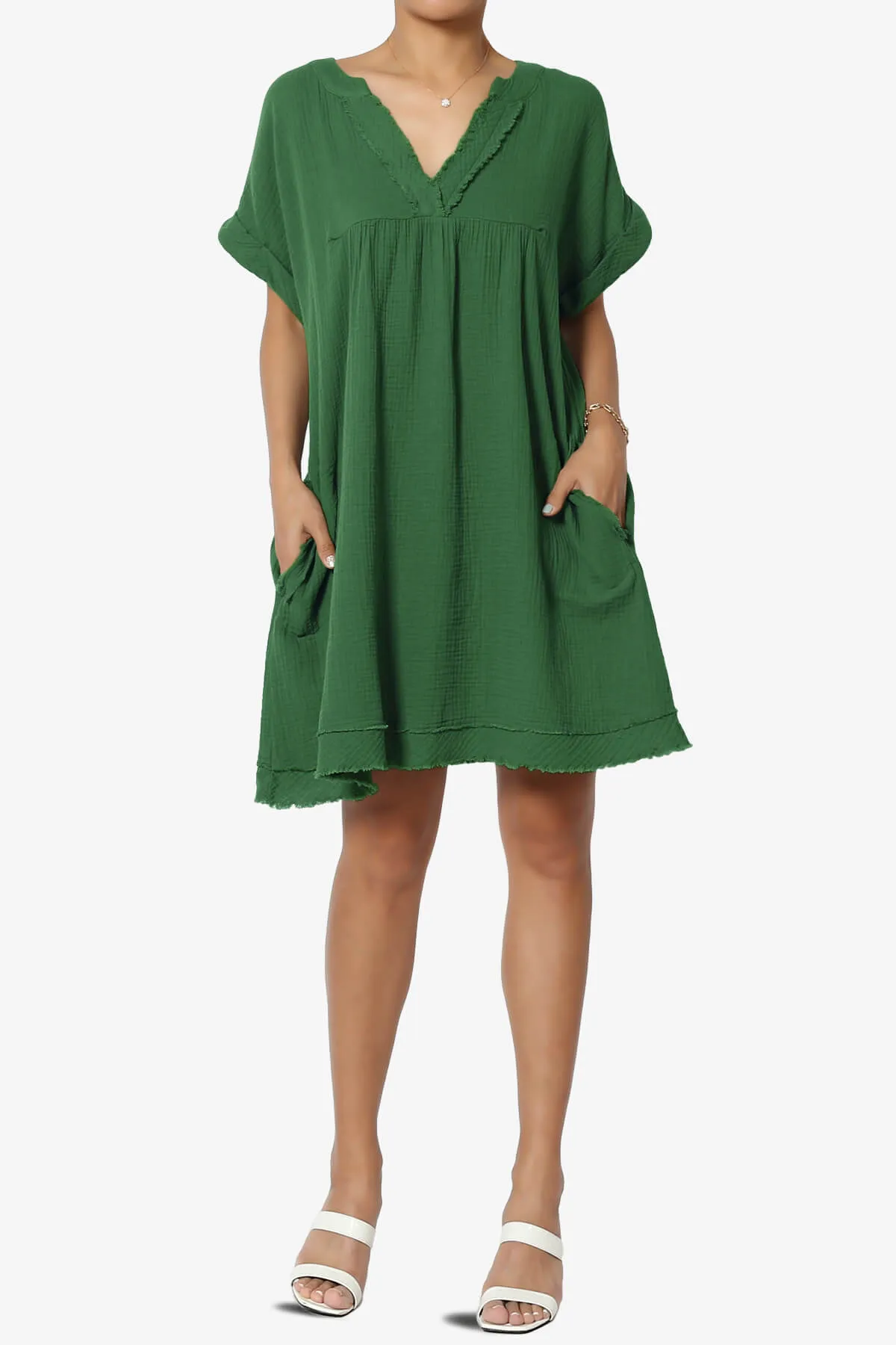 Milly Gauze V-Neck Babydoll Shift Mini Dress