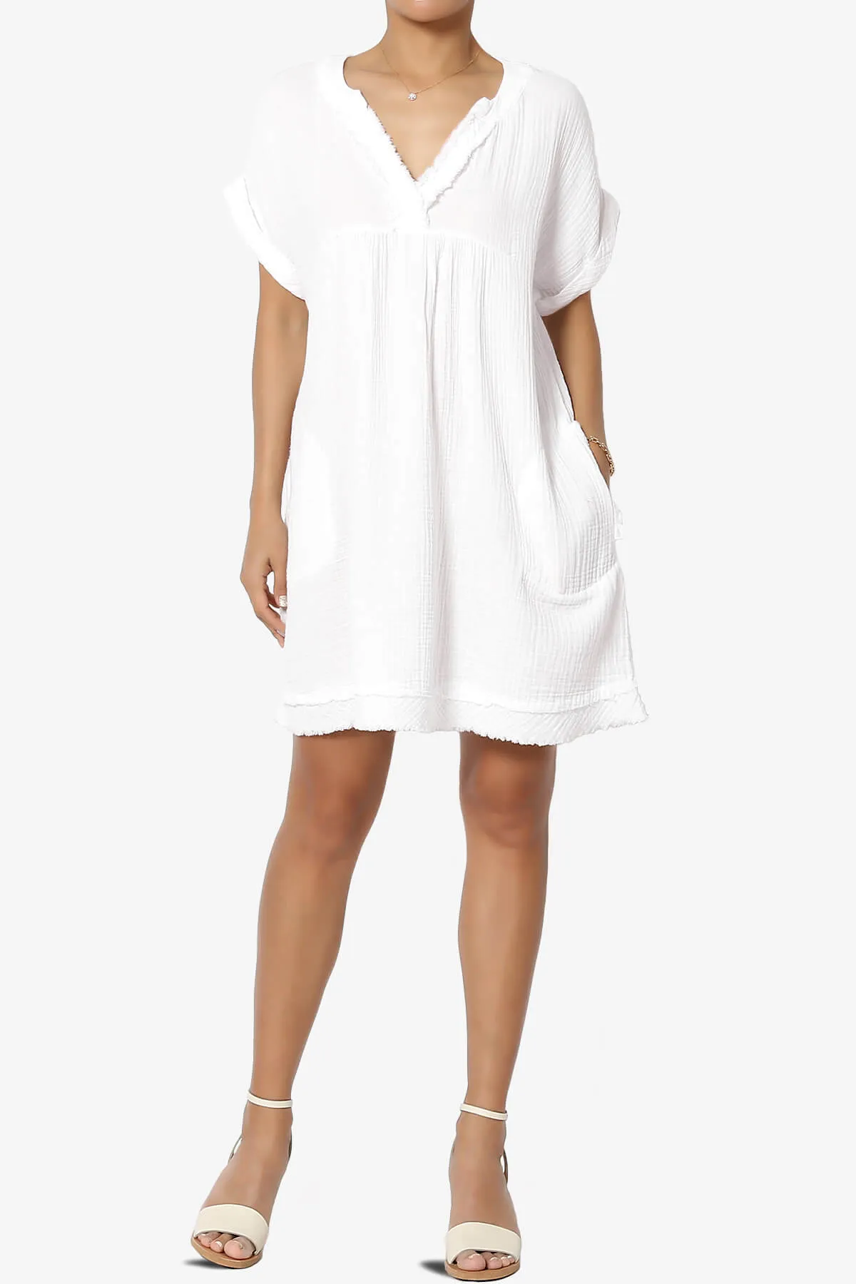 Milly Gauze V-Neck Babydoll Shift Mini Dress