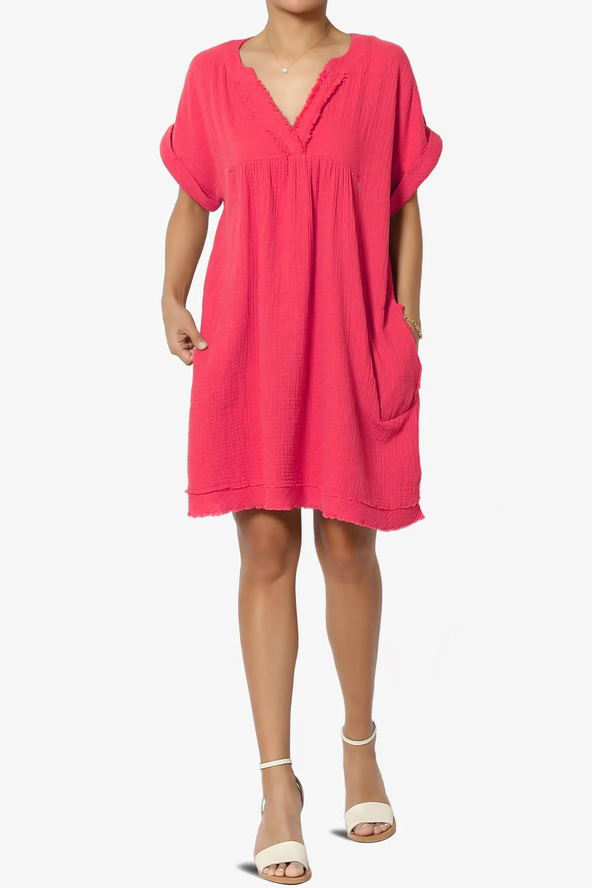 Milly Gauze V-Neck Babydoll Shift Mini Dress