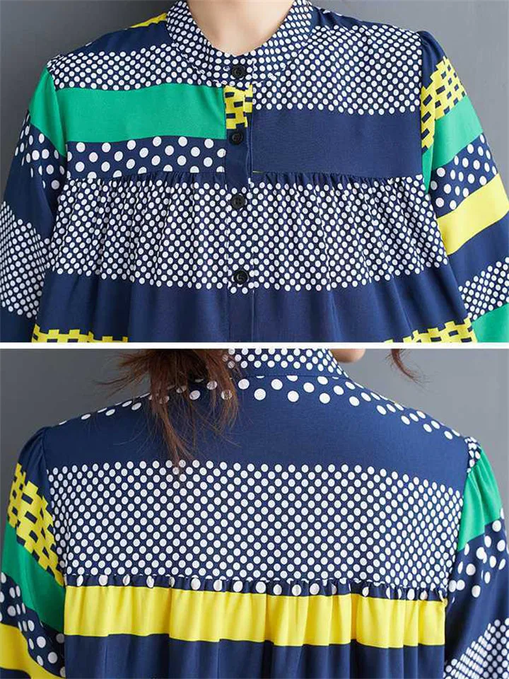 Mini Polka Dot Multicolor Stripes Female Casual Dress