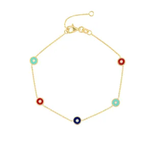 Mixed Enamel Round Evil Eye Station Bracelet