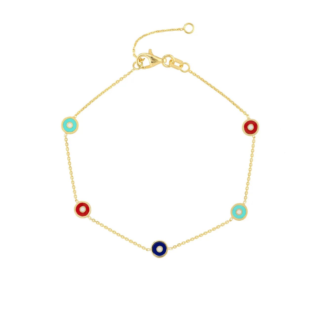 Mixed Enamel Round Evil Eye Station Bracelet