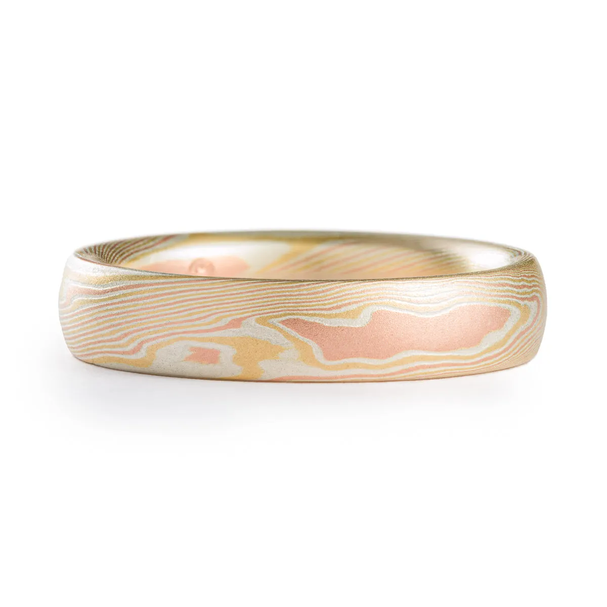 Mokume Gane Delicate Wedding Band or Ring in Twist Pattern and Fire Palette