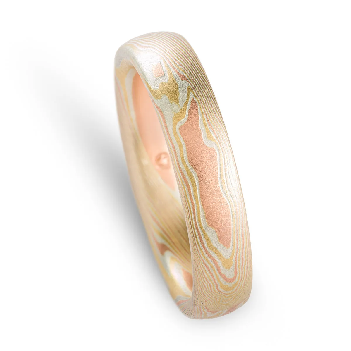 Mokume Gane Delicate Wedding Band or Ring in Twist Pattern and Fire Palette