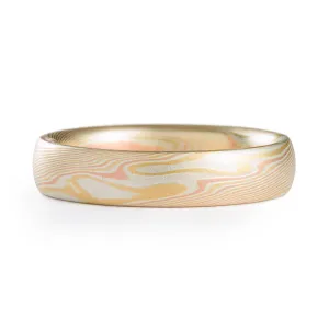 Mokume Gane Delicate Wedding Band or Ring in Twist Pattern and Fire Palette