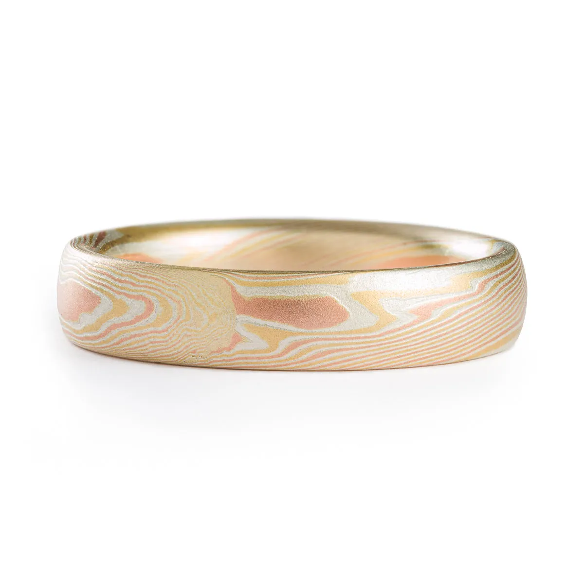 Mokume Gane Delicate Wedding Band or Ring in Twist Pattern and Fire Palette