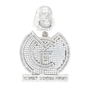 Money Comes First Lab-Created Moissanite Sterling Silver Charm Pendant - M418089