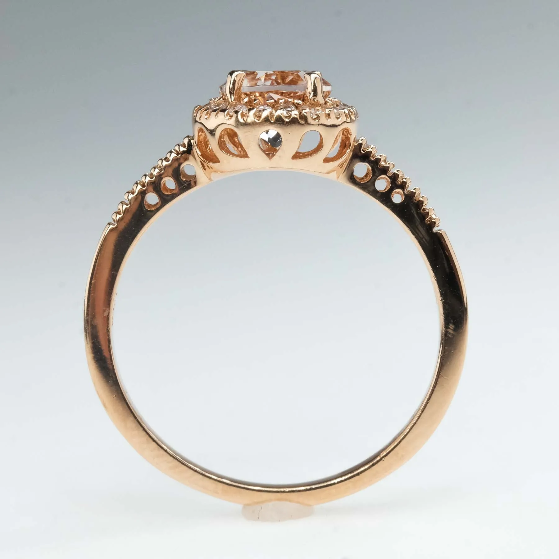 Morganite with Diamond Halo and Side Accents Ring in 14K Rose Gold