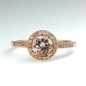 Morganite with Diamond Halo and Side Accents Ring in 14K Rose Gold