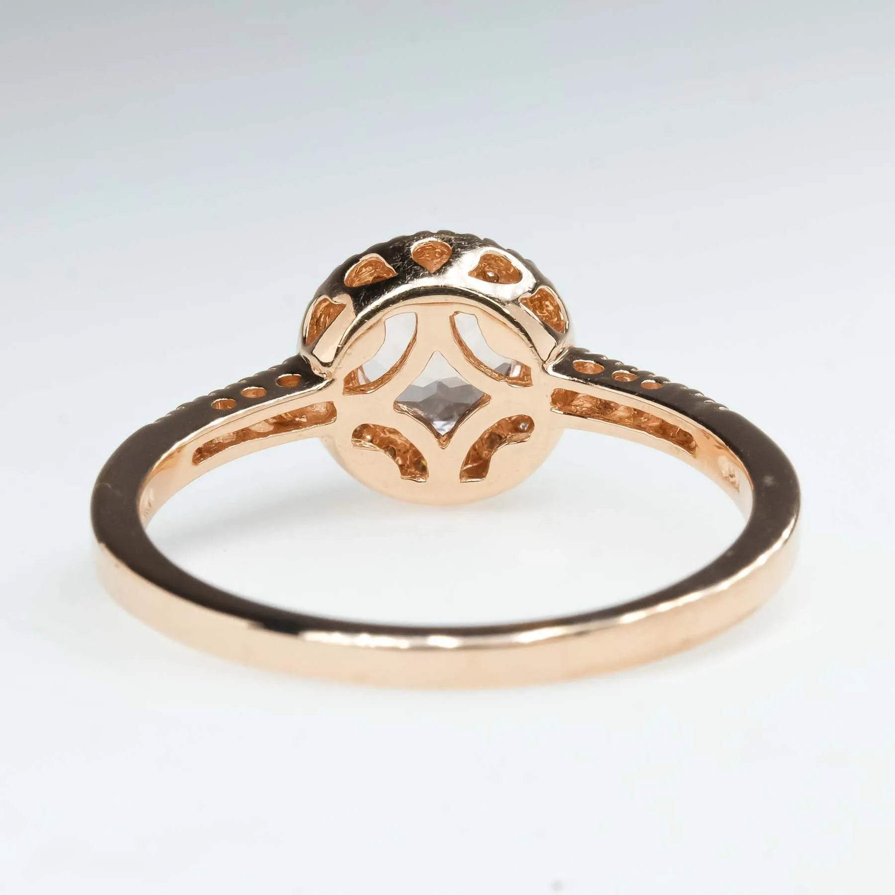 Morganite with Diamond Halo and Side Accents Ring in 14K Rose Gold