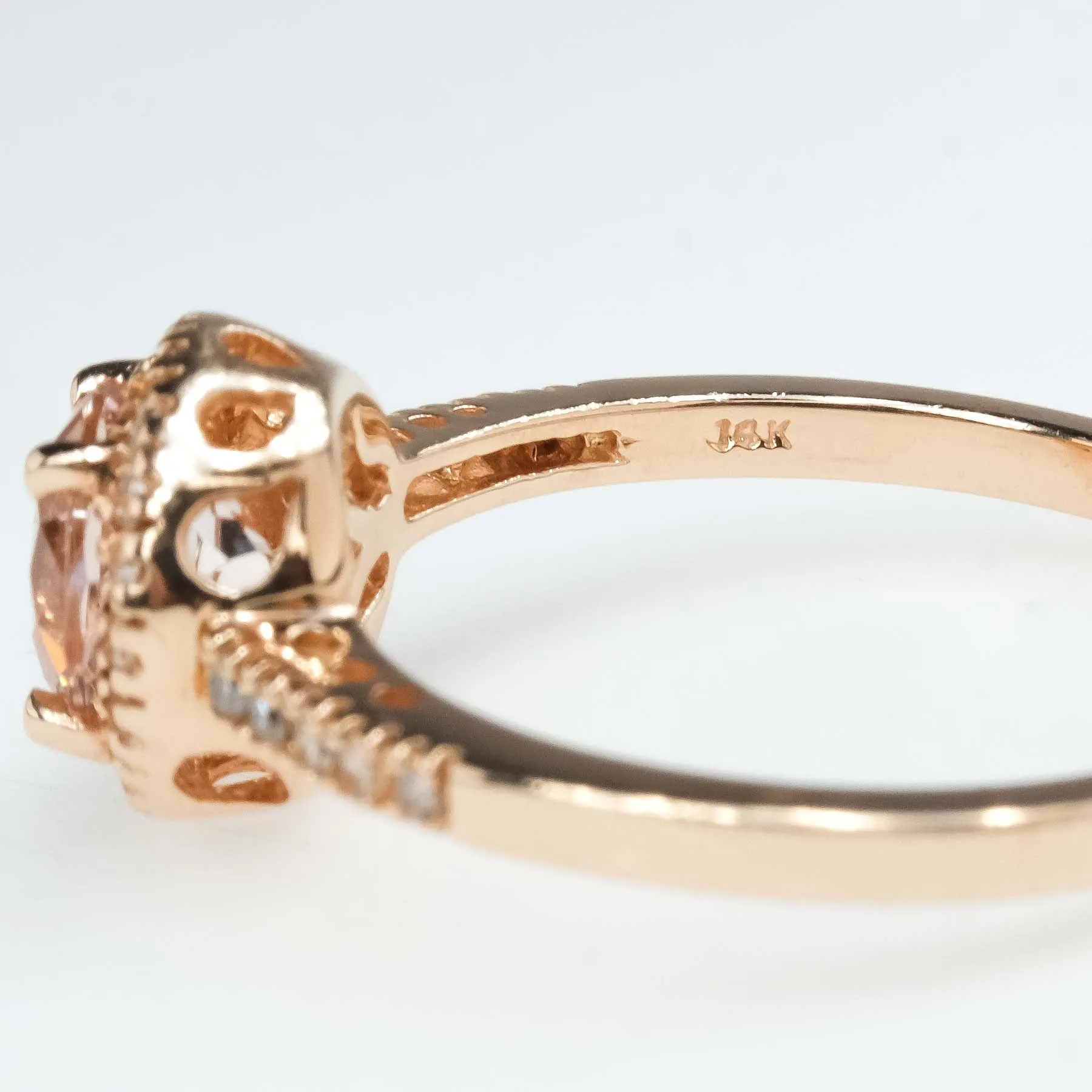 Morganite with Diamond Halo and Side Accents Ring in 14K Rose Gold