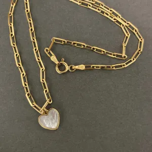 Mother of Pearl Heart Paperclip Necklace