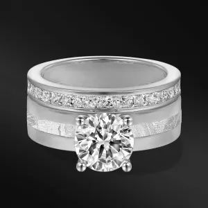 My Universe - 14K Gold or Sterling silver Ring Set | 1.5 CT Certified Moissanite Engagement Ring | Muonionalusta Meteorite | D - Color, VVS1 Clarity