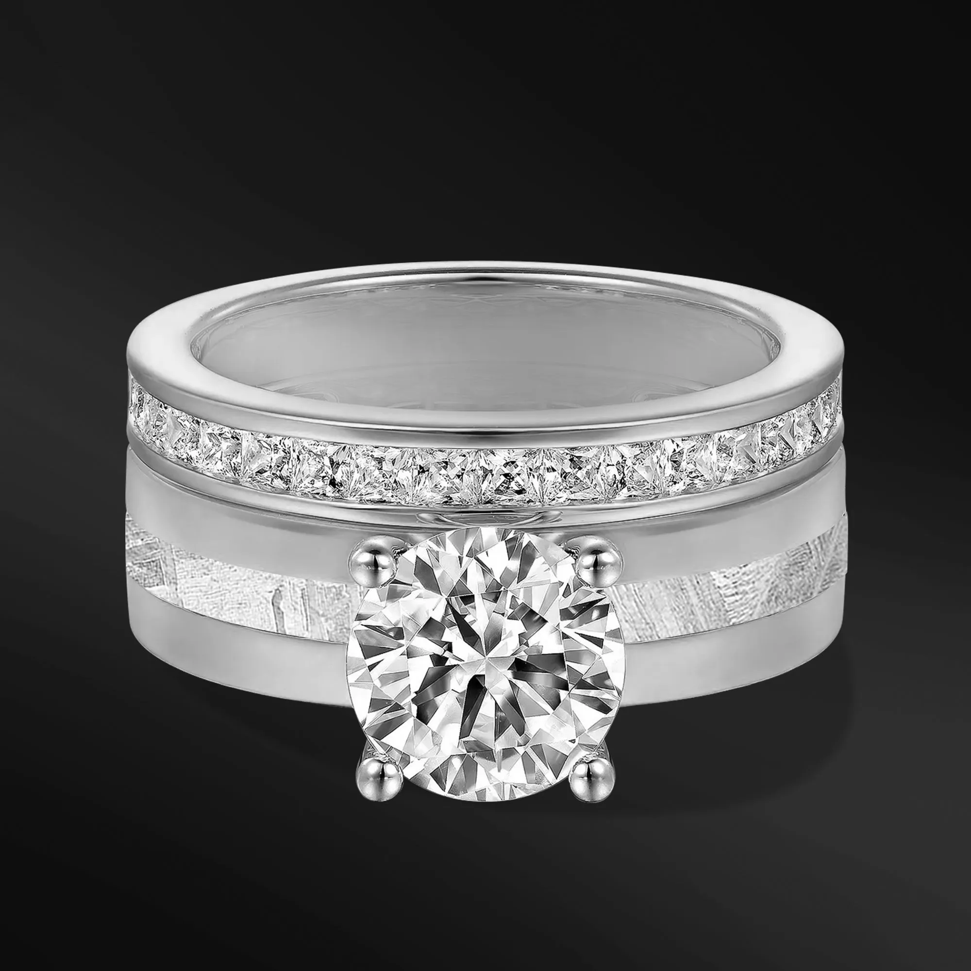 My Universe - 14K Gold or Sterling silver Ring Set | 1.5 CT Certified Moissanite Engagement Ring | Muonionalusta Meteorite | D - Color, VVS1 Clarity