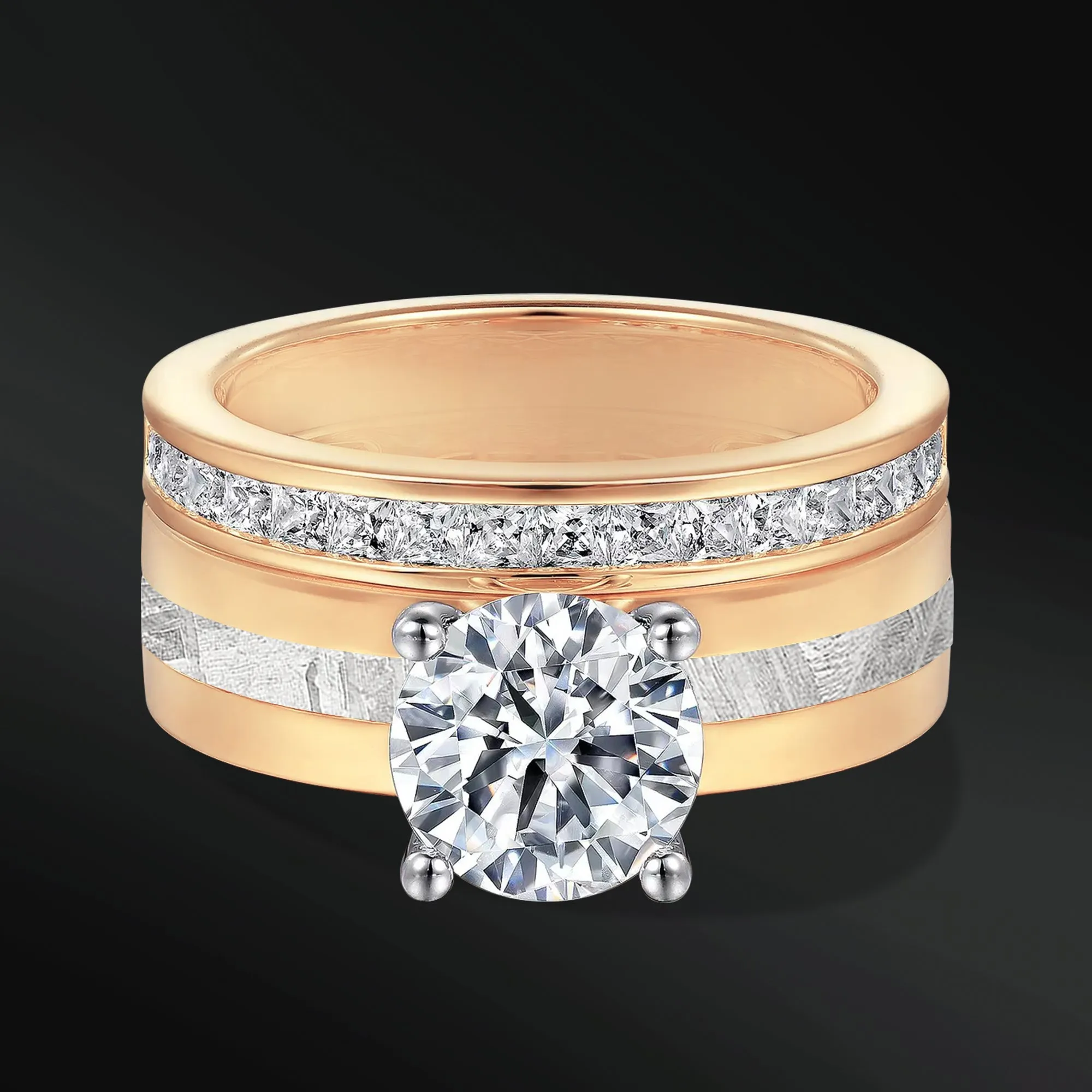 My Universe - 14K Gold or Sterling silver Ring Set | 1.5 CT Certified Moissanite Engagement Ring | Muonionalusta Meteorite | D - Color, VVS1 Clarity