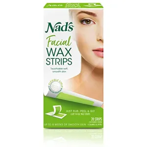 Nad's Facial Wax Strips - Hypoallergenic All Skin Types - Facial Hair Removal For Women - At Home Waxing Kit with 20 Face Wax Strips   4 Calming Oil Wipes
