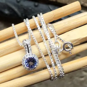 Natural 1ct Blue Tanzanite 925 Solid Sterling Silver Designer Pendant Necklace 16"