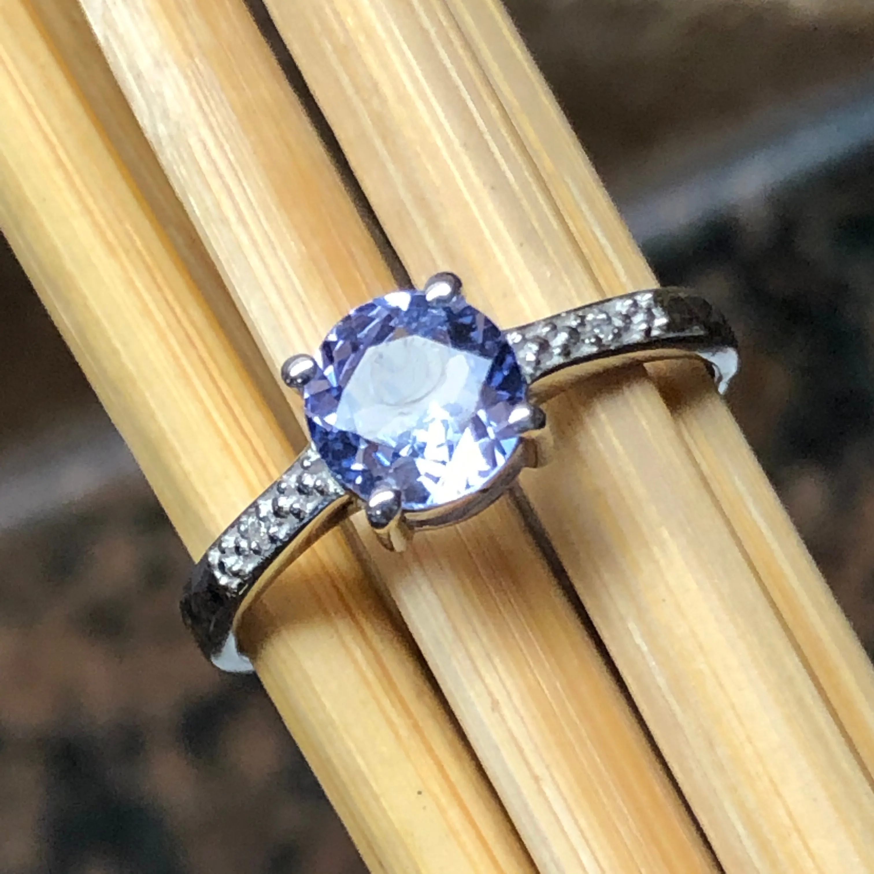 Natural 1ct Tanzanite 925 Solid Sterling Silver Engagement Ring Size 6, 7, 8, 9.25