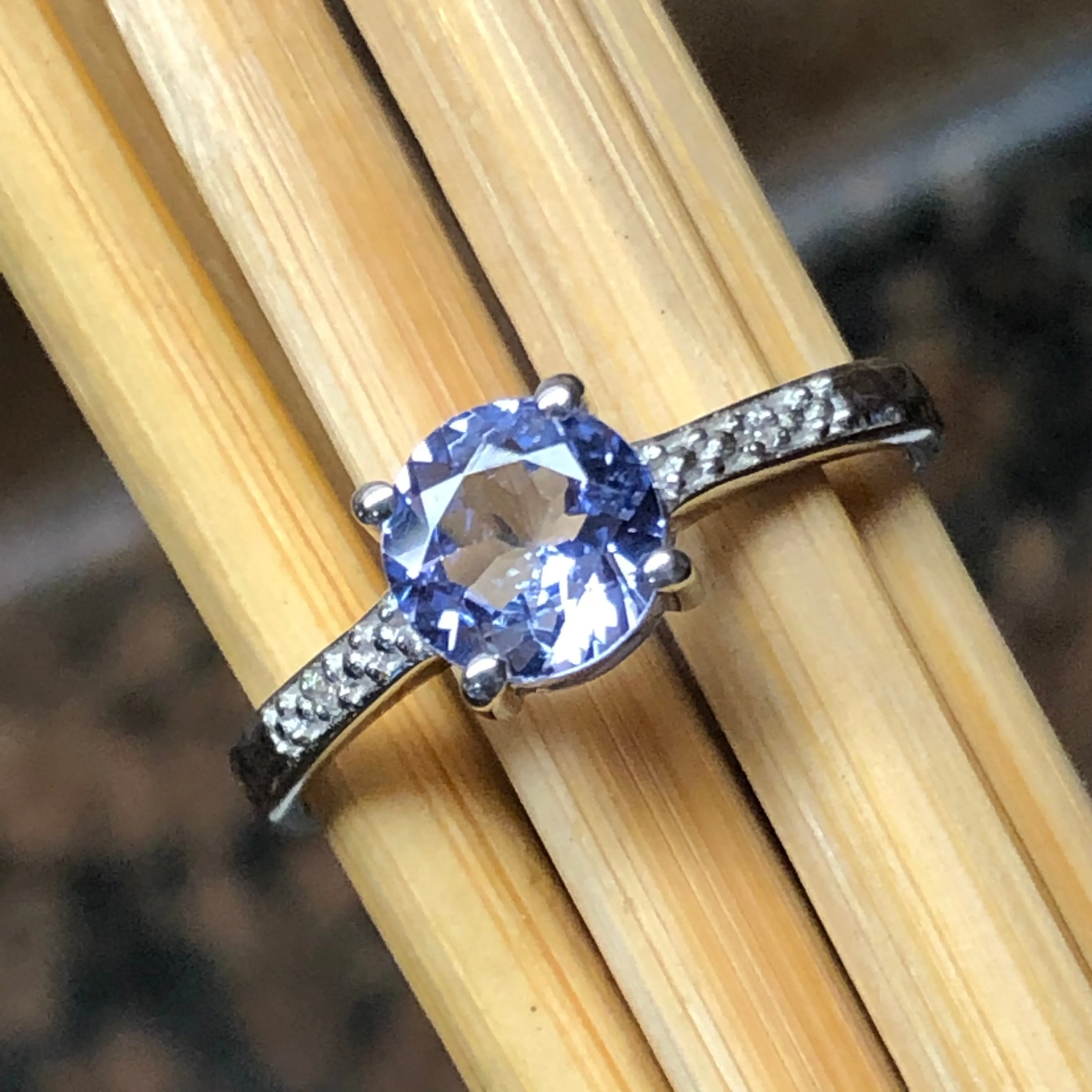 Natural 1ct Tanzanite 925 Solid Sterling Silver Engagement Ring Size 6, 7, 8, 9.25
