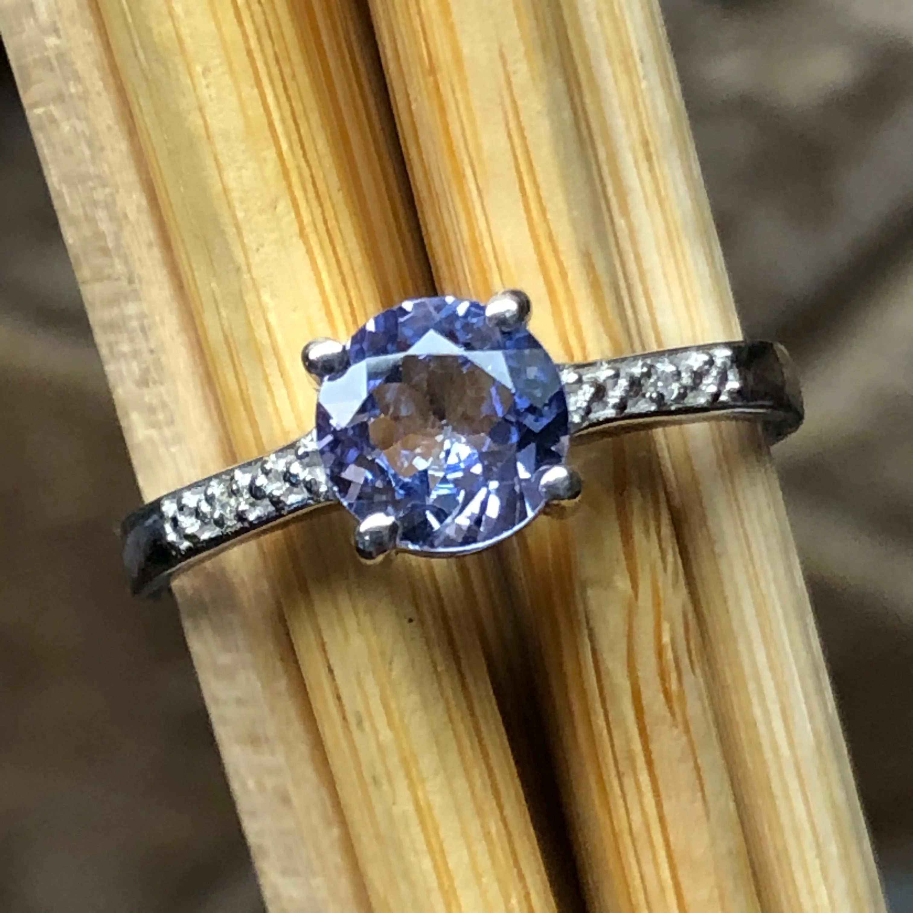 Natural 1ct Tanzanite 925 Solid Sterling Silver Engagement Ring Size 6, 7, 8, 9.25