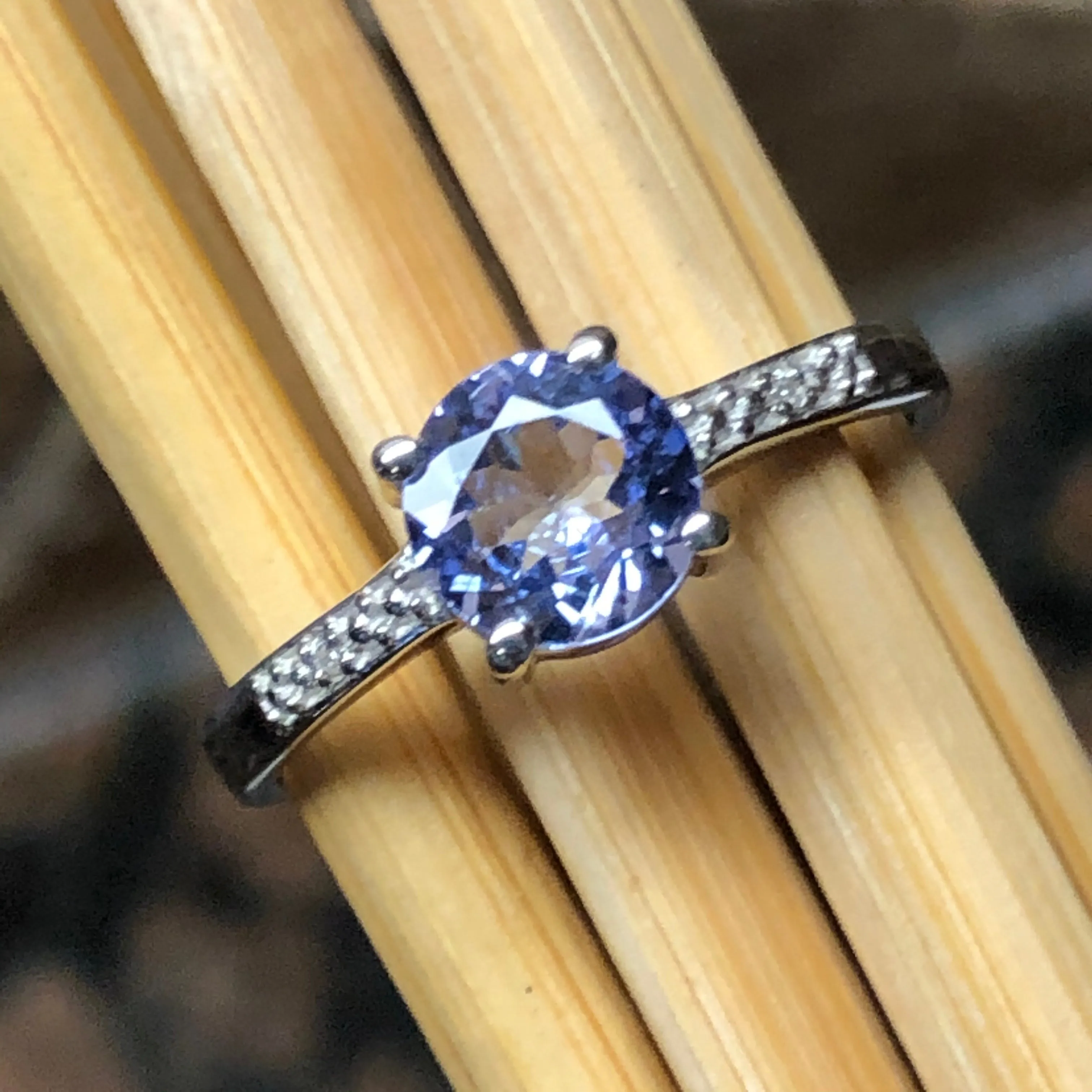 Natural 1ct Tanzanite 925 Solid Sterling Silver Engagement Ring Size 6, 7, 8, 9.25
