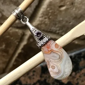 Natural Amethyst, Laguna Lace agate 925 Solid Sterling Silver Pendant 50mm