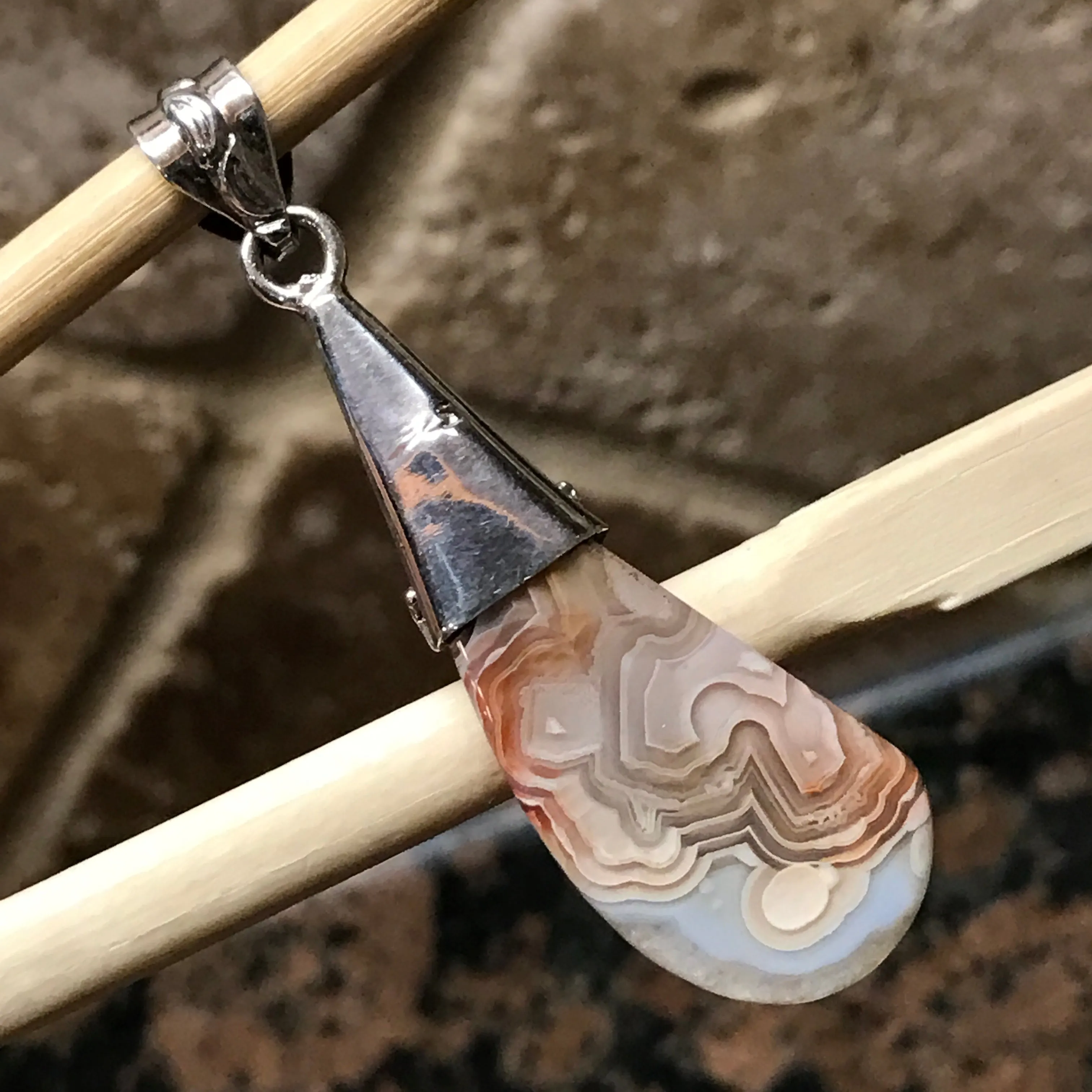Natural Amethyst, Laguna Lace agate 925 Solid Sterling Silver Pendant 50mm