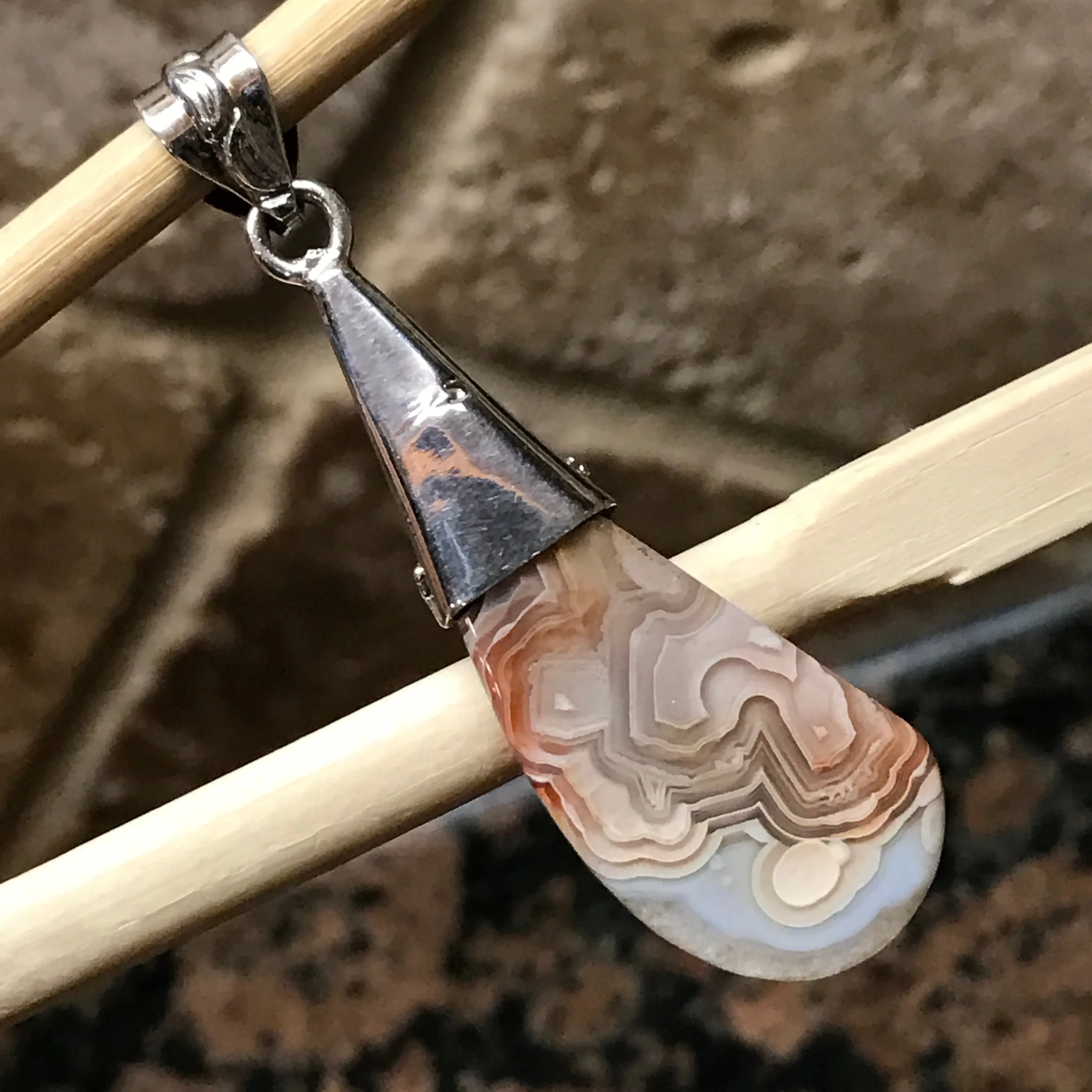 Natural Amethyst, Laguna Lace agate 925 Solid Sterling Silver Pendant 50mm