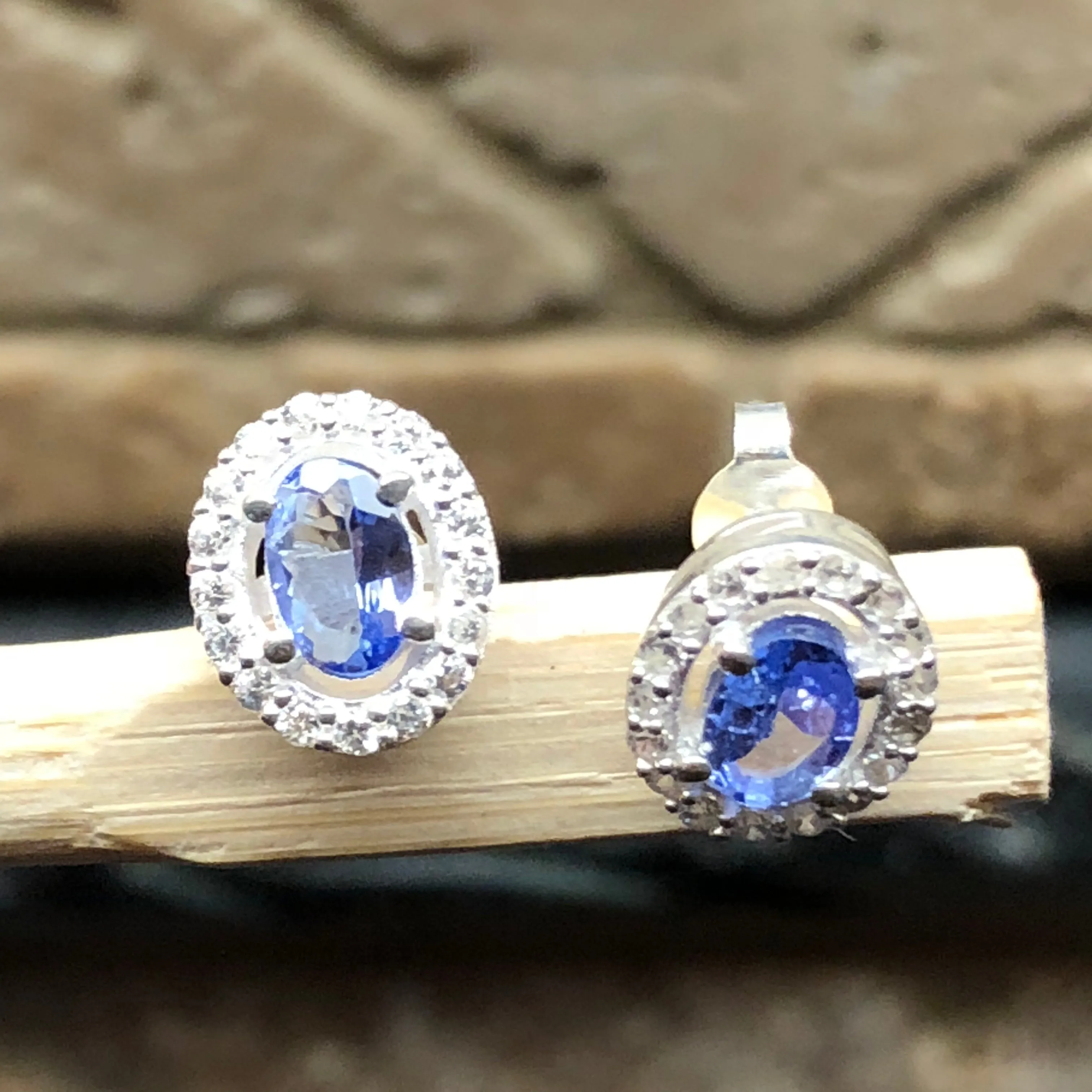 Natural Blue Tanzanite 925 Solid Sterling Silver Earrings 10mm