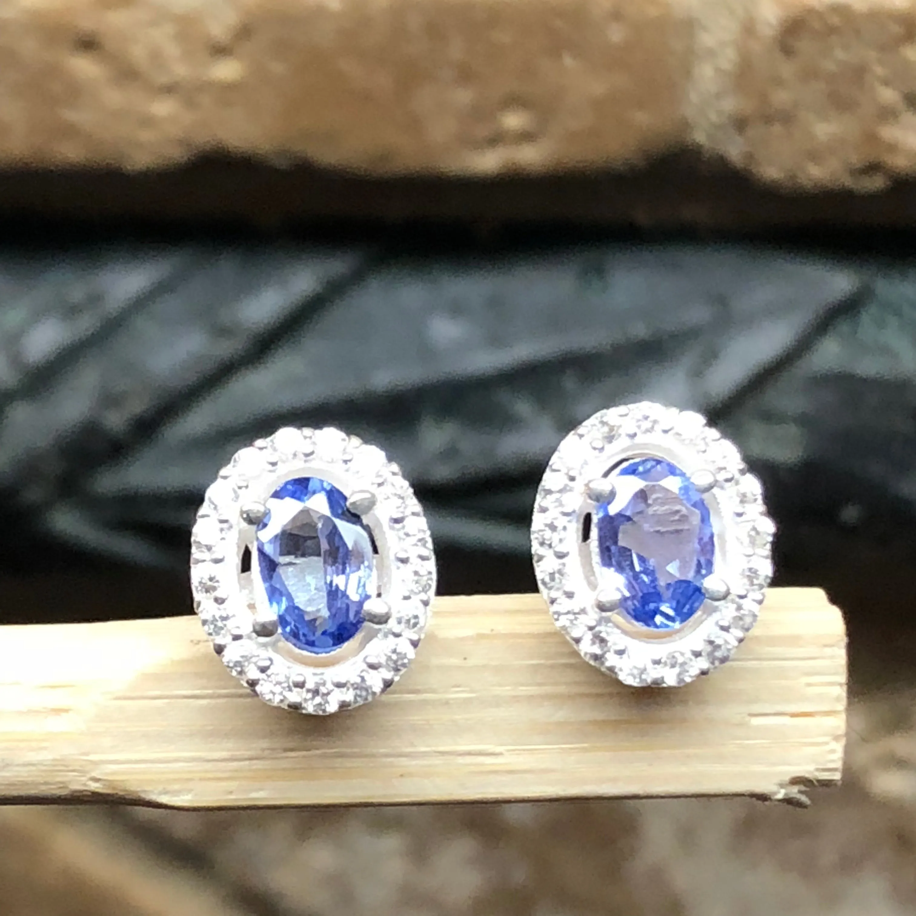 Natural Blue Tanzanite 925 Solid Sterling Silver Earrings 10mm