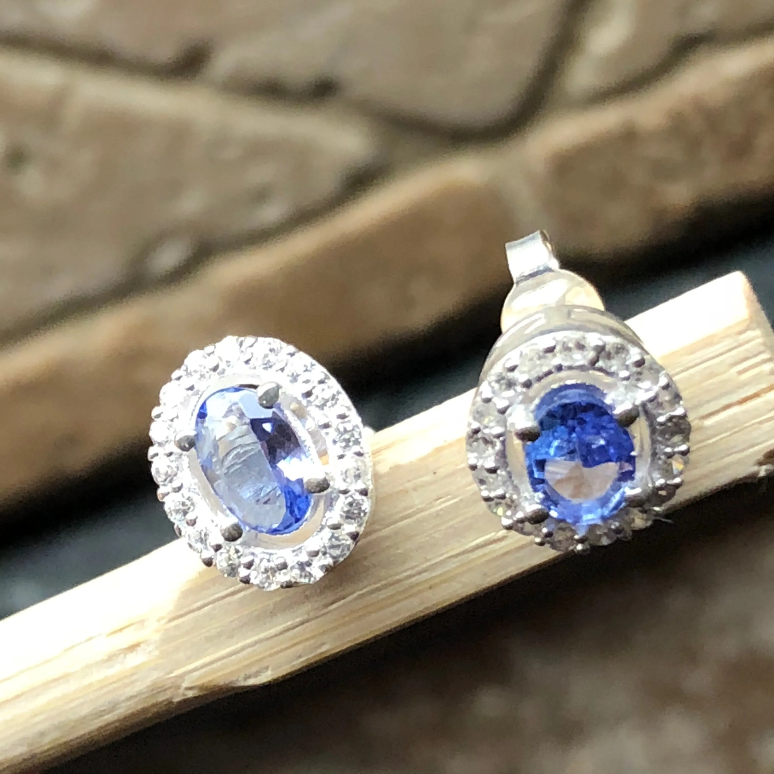 Natural Blue Tanzanite 925 Solid Sterling Silver Earrings 10mm