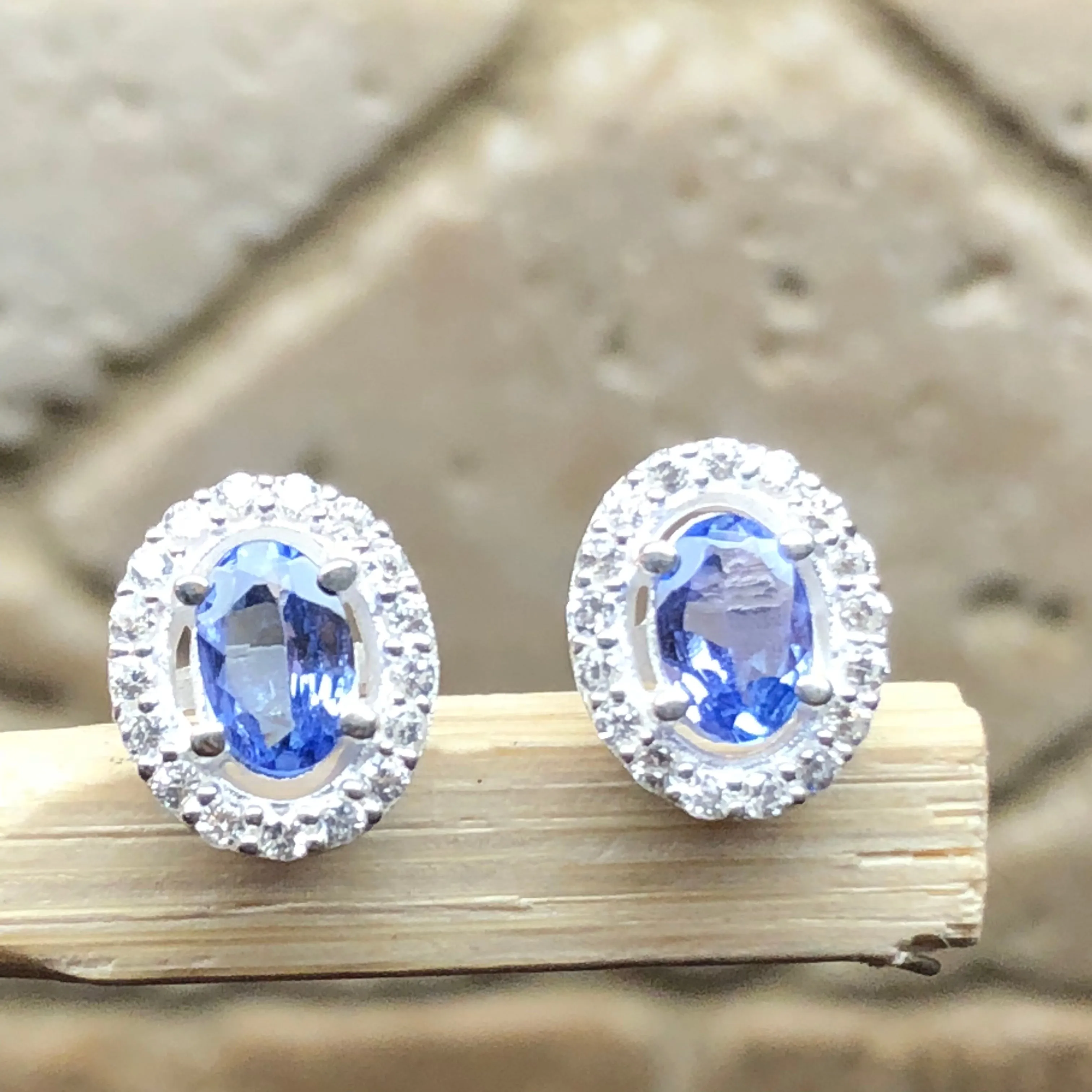 Natural Blue Tanzanite 925 Solid Sterling Silver Earrings 10mm