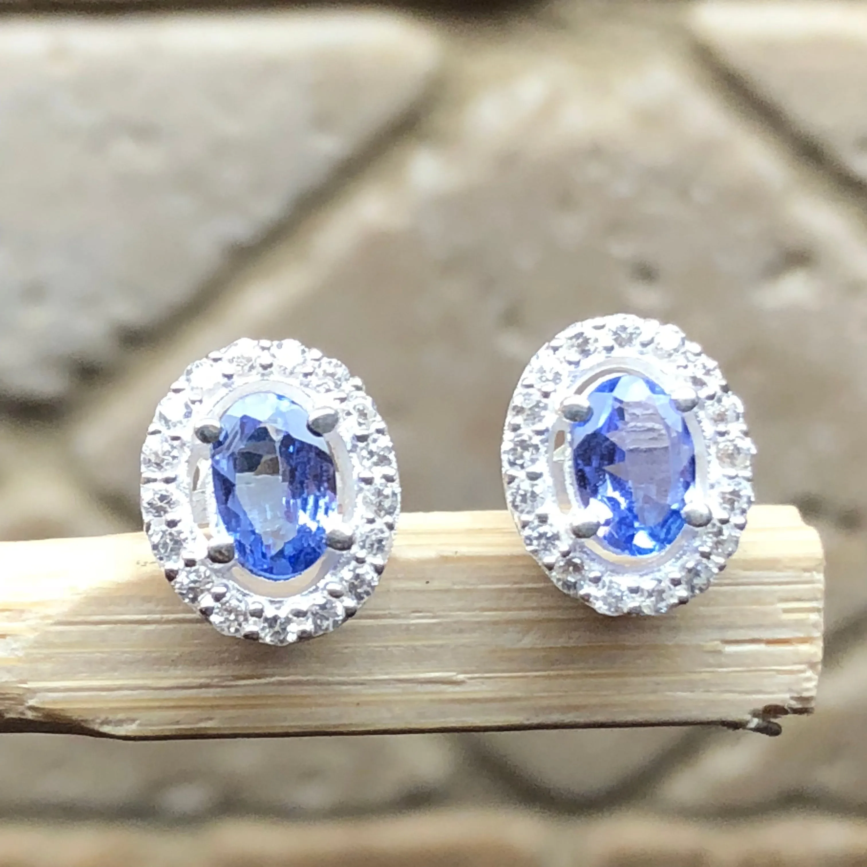 Natural Blue Tanzanite 925 Solid Sterling Silver Earrings 10mm