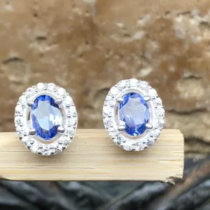 Natural Blue Tanzanite 925 Solid Sterling Silver Earrings 10mm